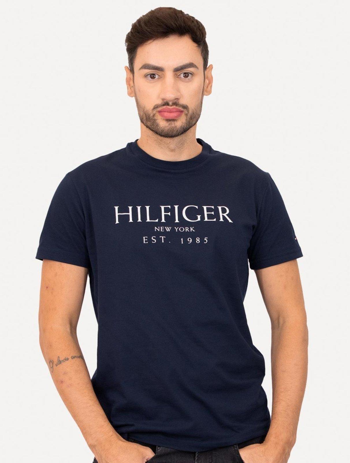Camiseta Tommy Hilfiger Masculina Big Logo Est.1985 Azul Marinho
