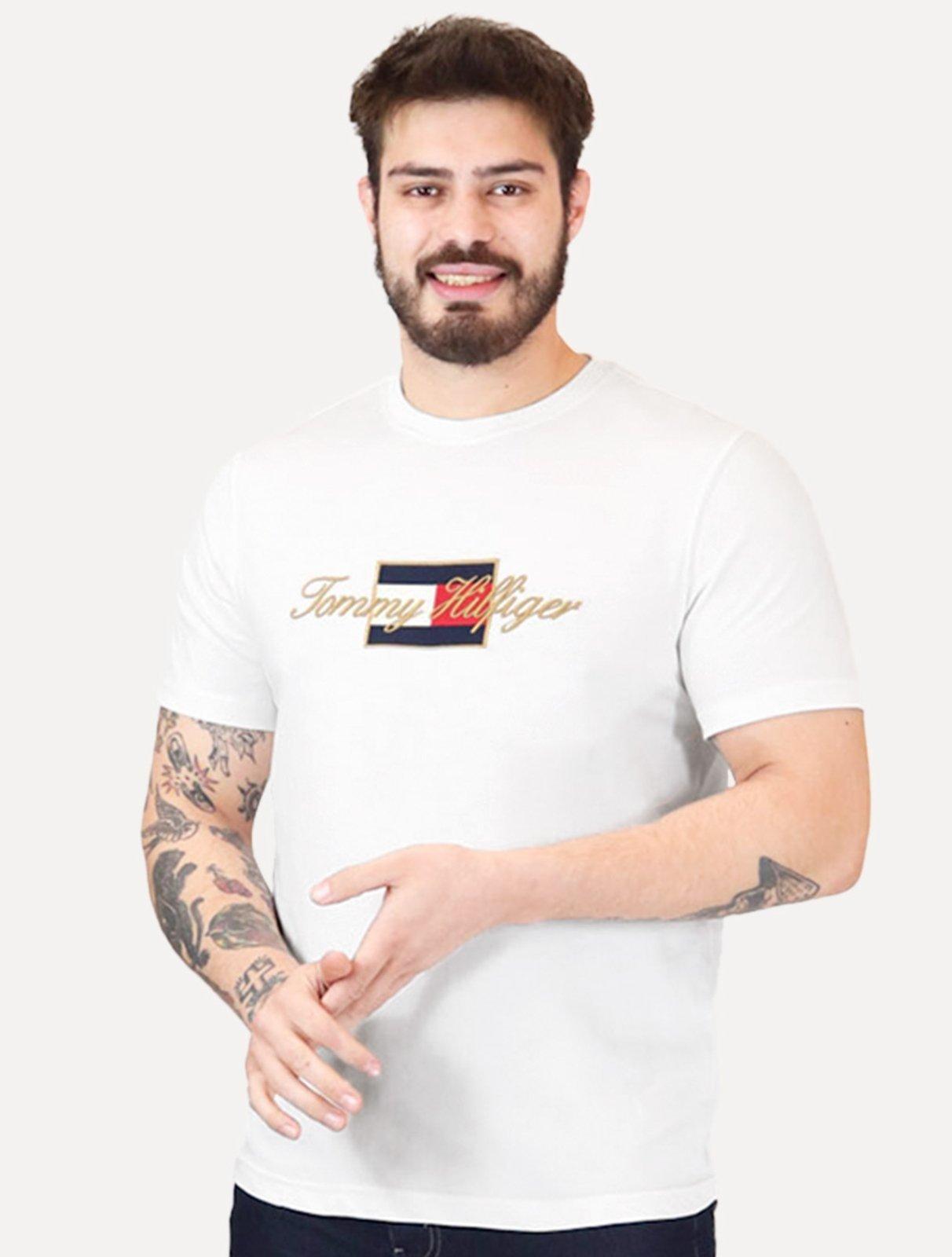 Camiseta Tommy Hilfiger Masculina Icon Gold Branca
