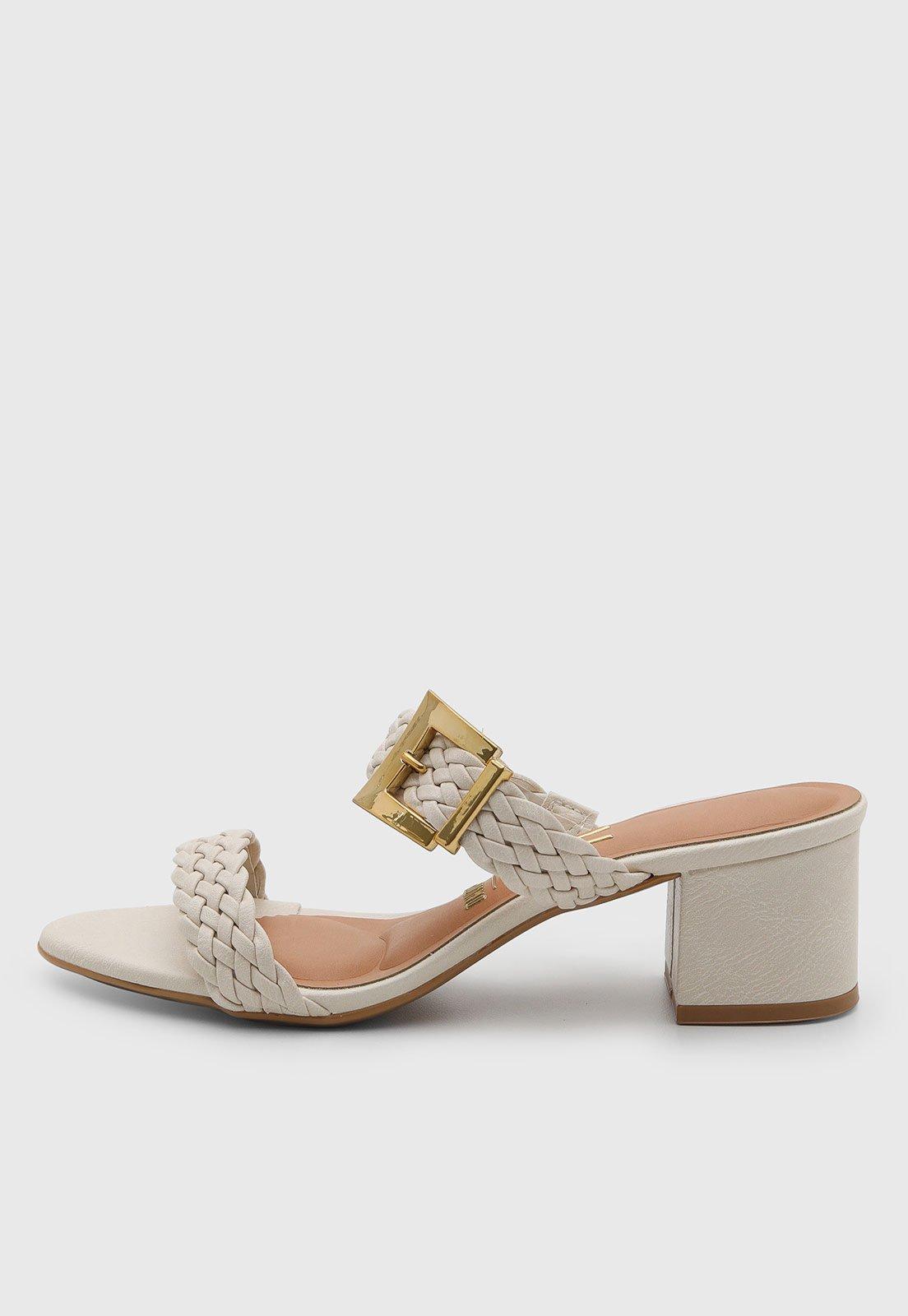 Sandália Feminina Vizzano Salto Bloco Tiras Trançadas Off-White