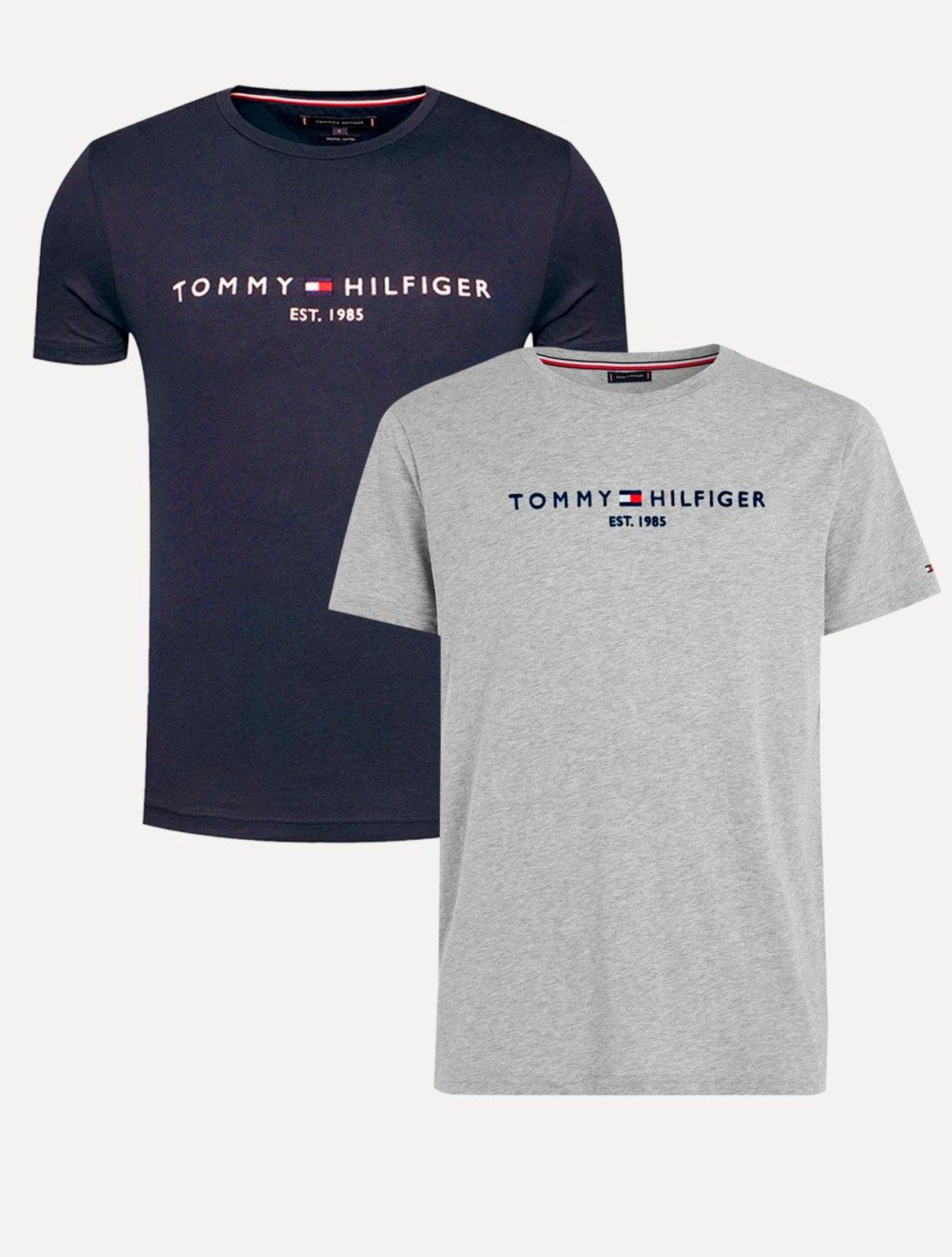 Kit Camisetas Tommy Hilfiger | Masculina Core Logo Tee Azul Marinho/Cinza