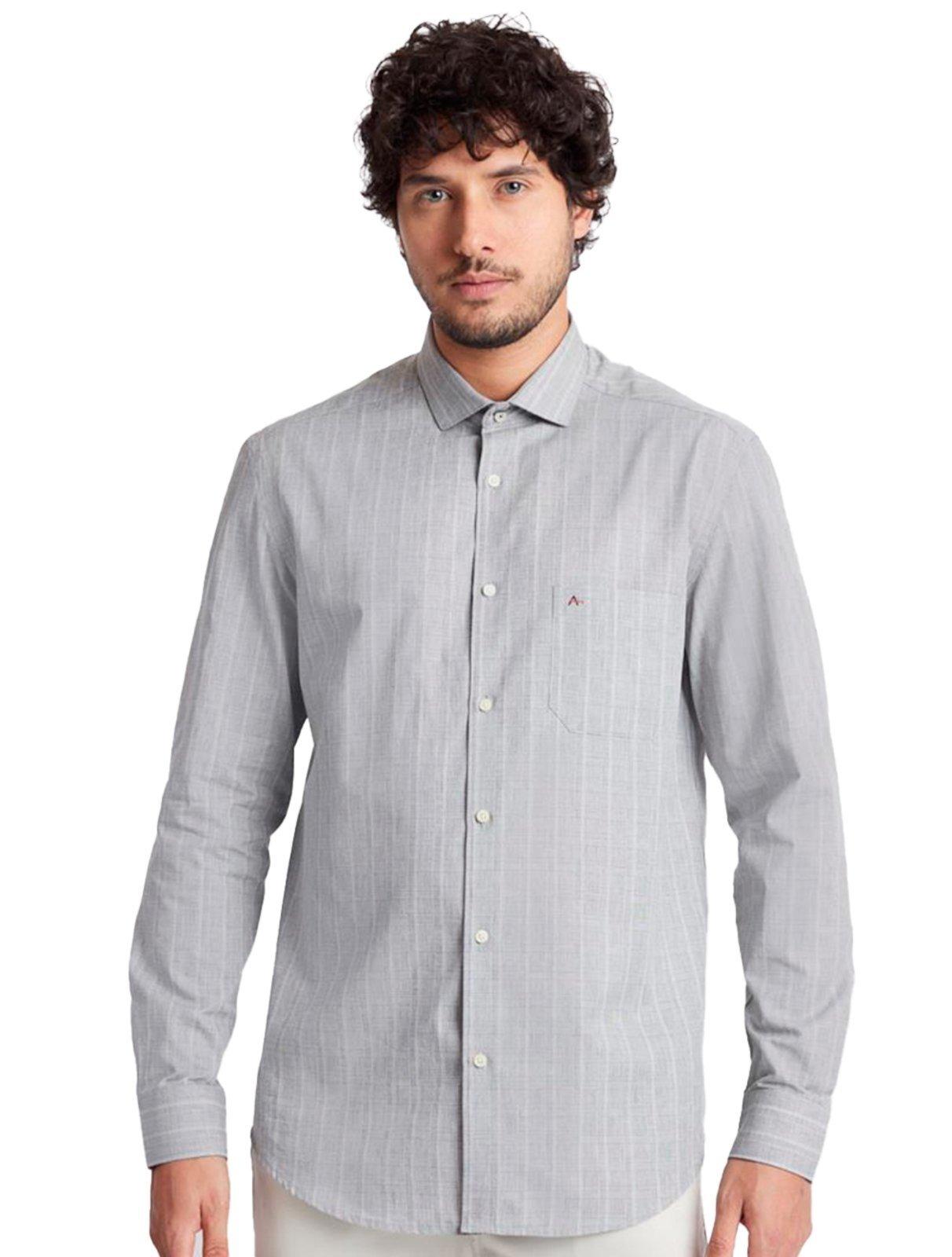 Camisa Aramis Masculina Regular Pocket Tricoline Quadri Xadrez Verde Acinzentado
