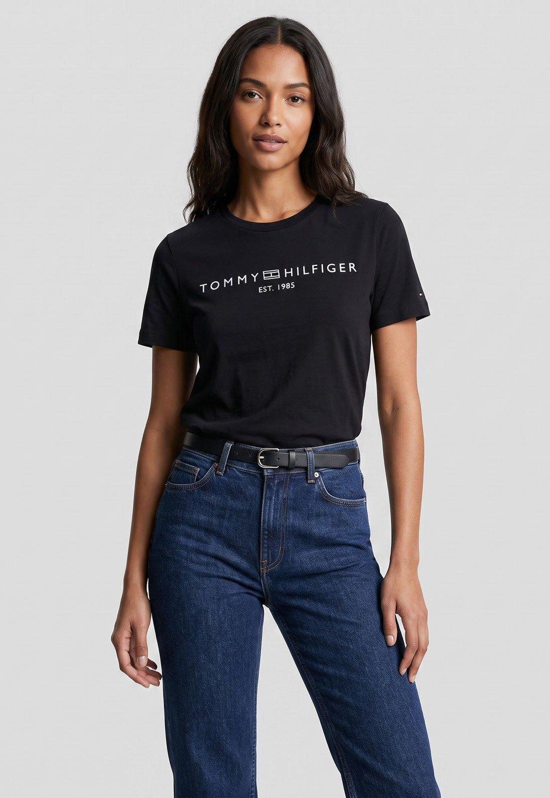 Camiseta Feminina Tommy Hilfiger Logo Preta