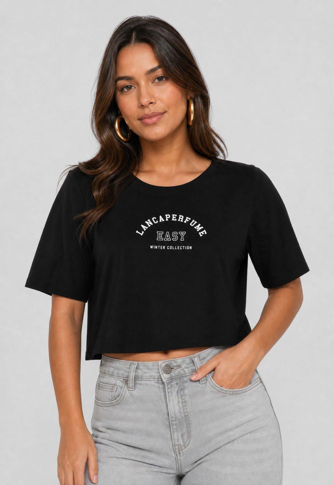 Blusa Feminina Lança Perfume Cropped Logo Preta