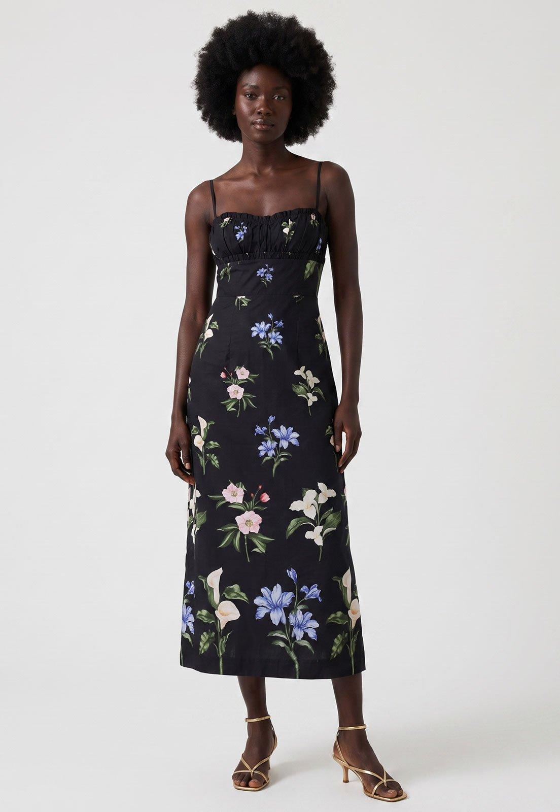 Vestido Feminino FARM Estampa Floral Preto