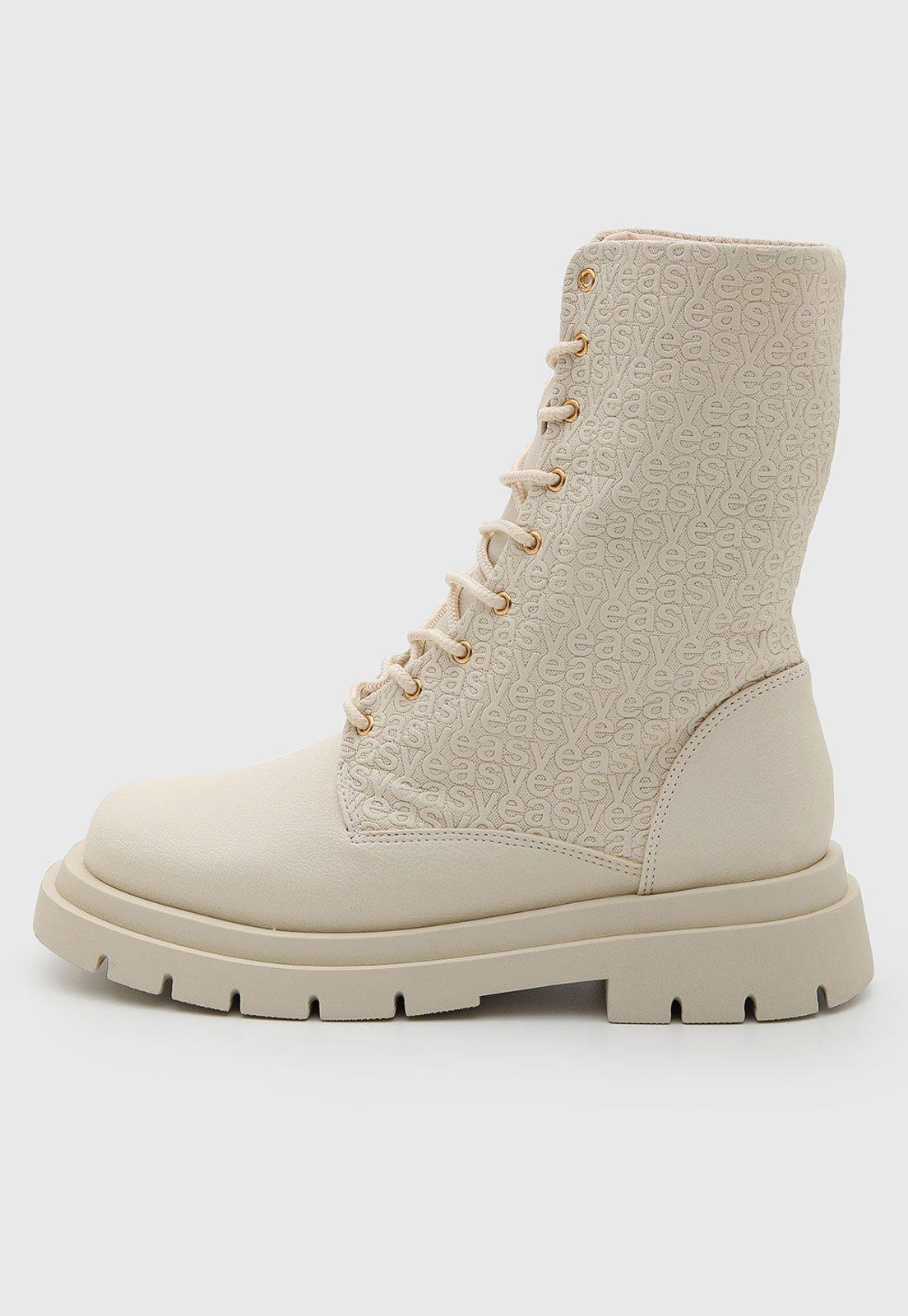 Bota Coturno Feminina Lança Perfume Cano Médio Easy Bege