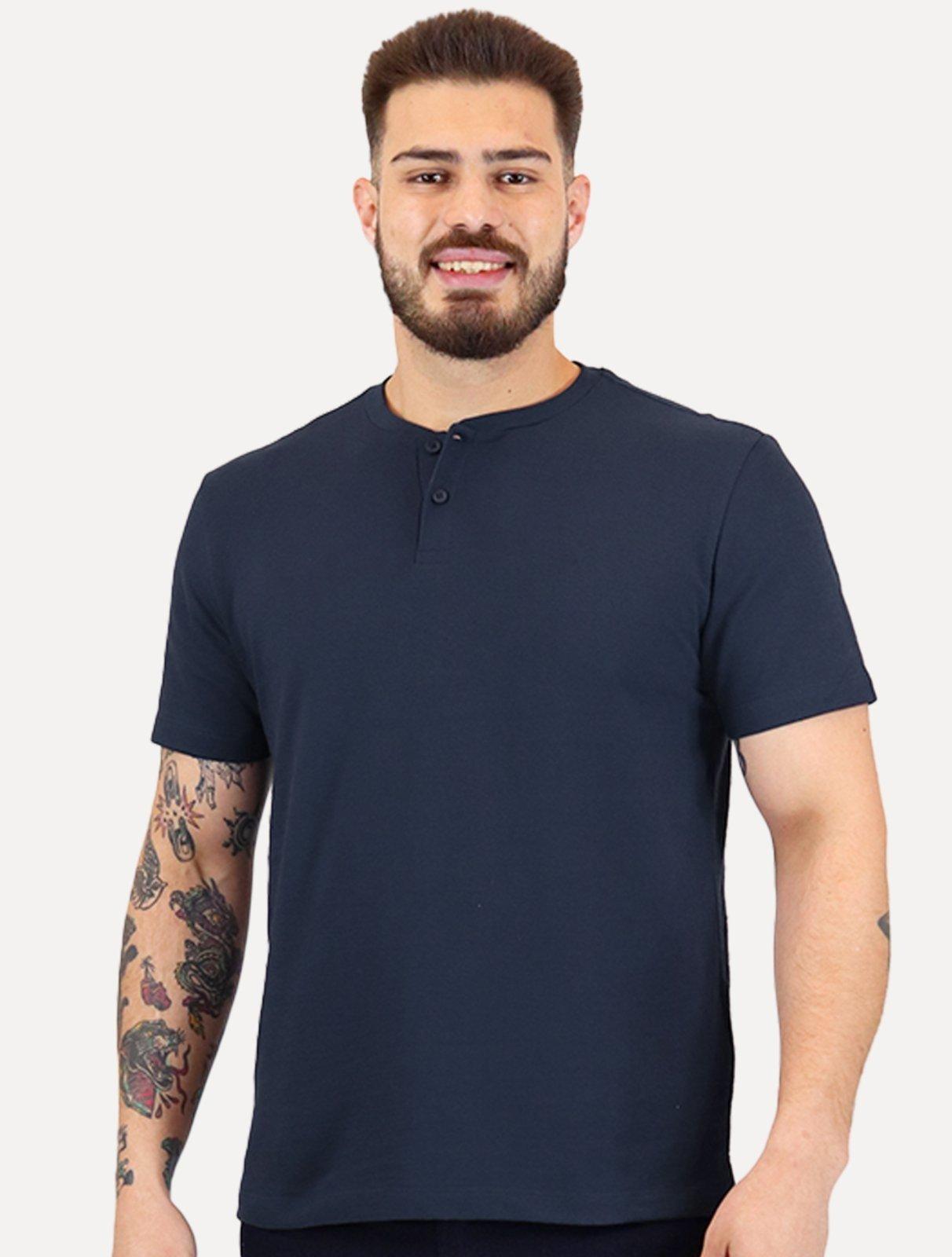 Camiseta Aramis Masculina Regular Gola Portuguesa Tricot Azul Marinho