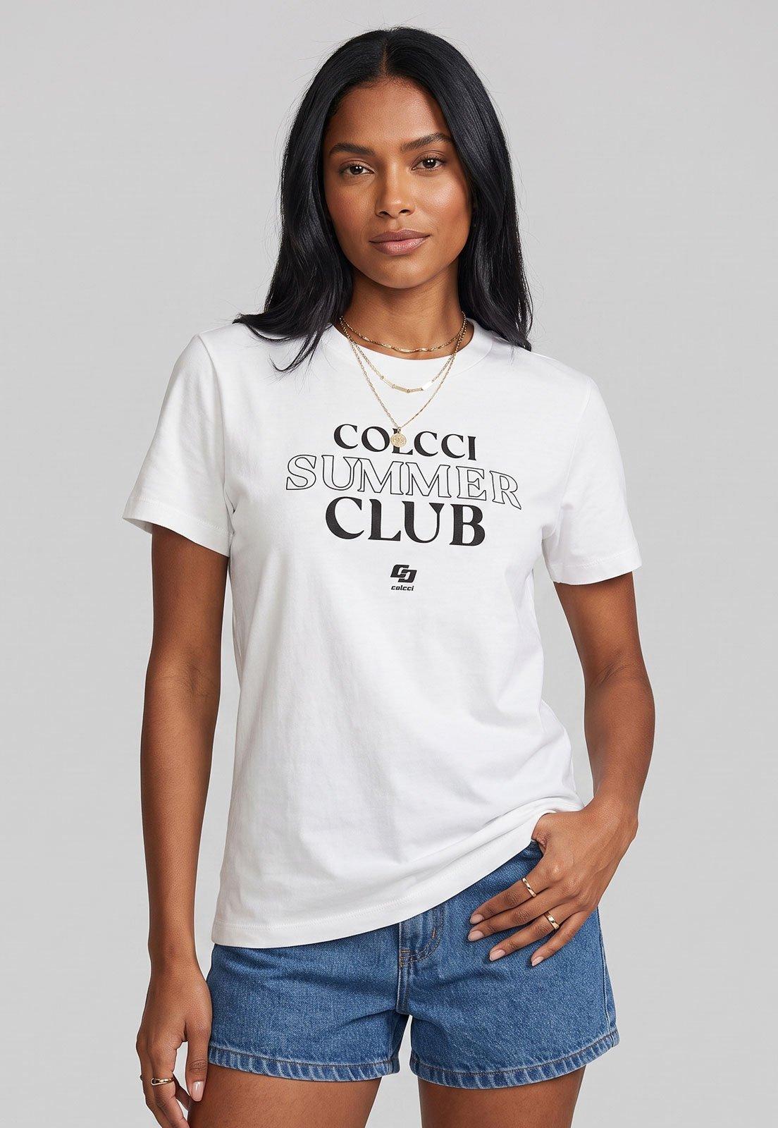 Camiseta Feminina Colcci Estampa Summer Club Branca