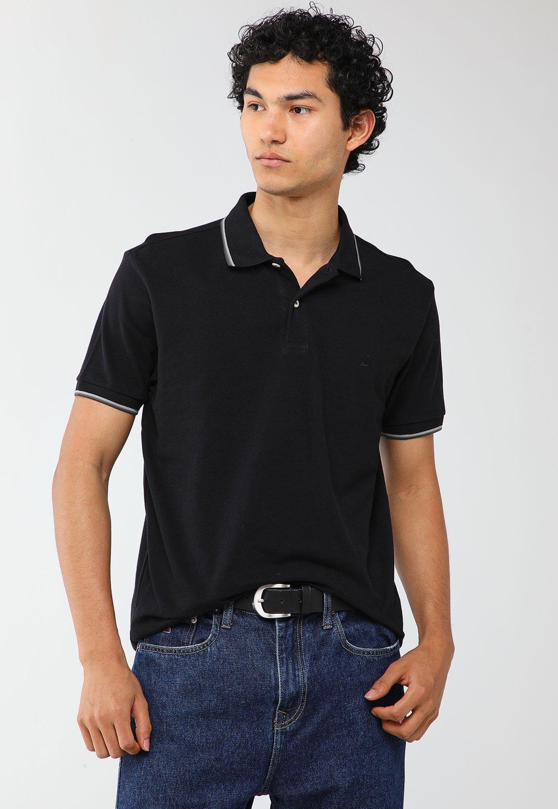 Polo Masculina Aramis Detalhe Contraste Preta
