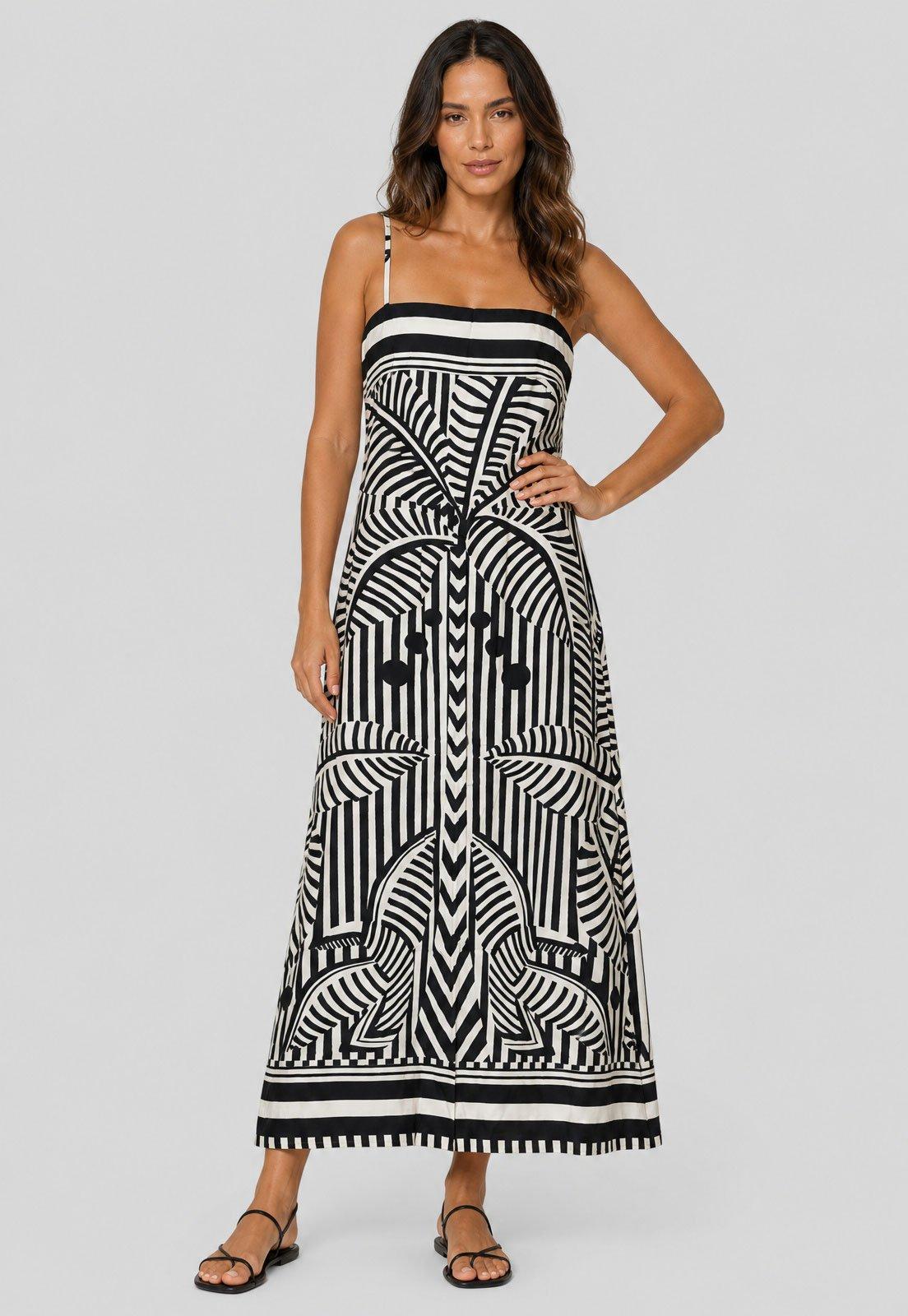 Vestido Feminino FARM Estampa Geométrica Preto