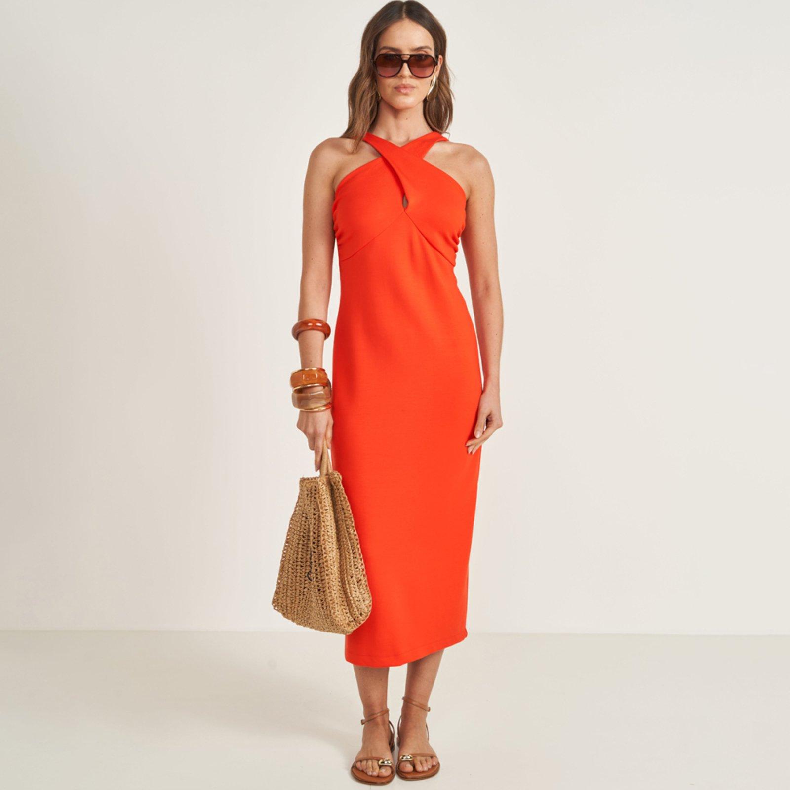 Vestido Mid Colcci Cross Ve26 Vermelho Feminino