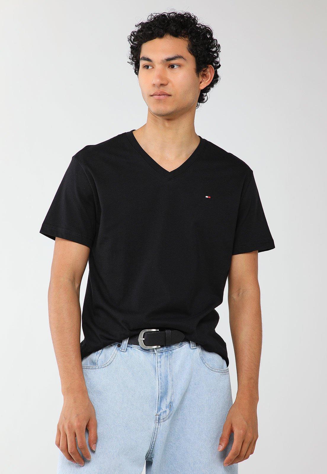 Camiseta Masculina Tommy Hilfiger Decote V Preta