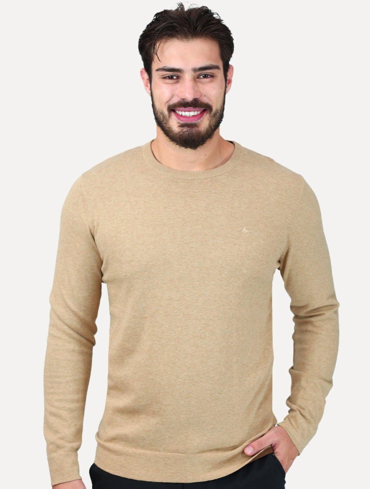 Blusa Aramis Masculina Tricot Gola Careca Cáqui