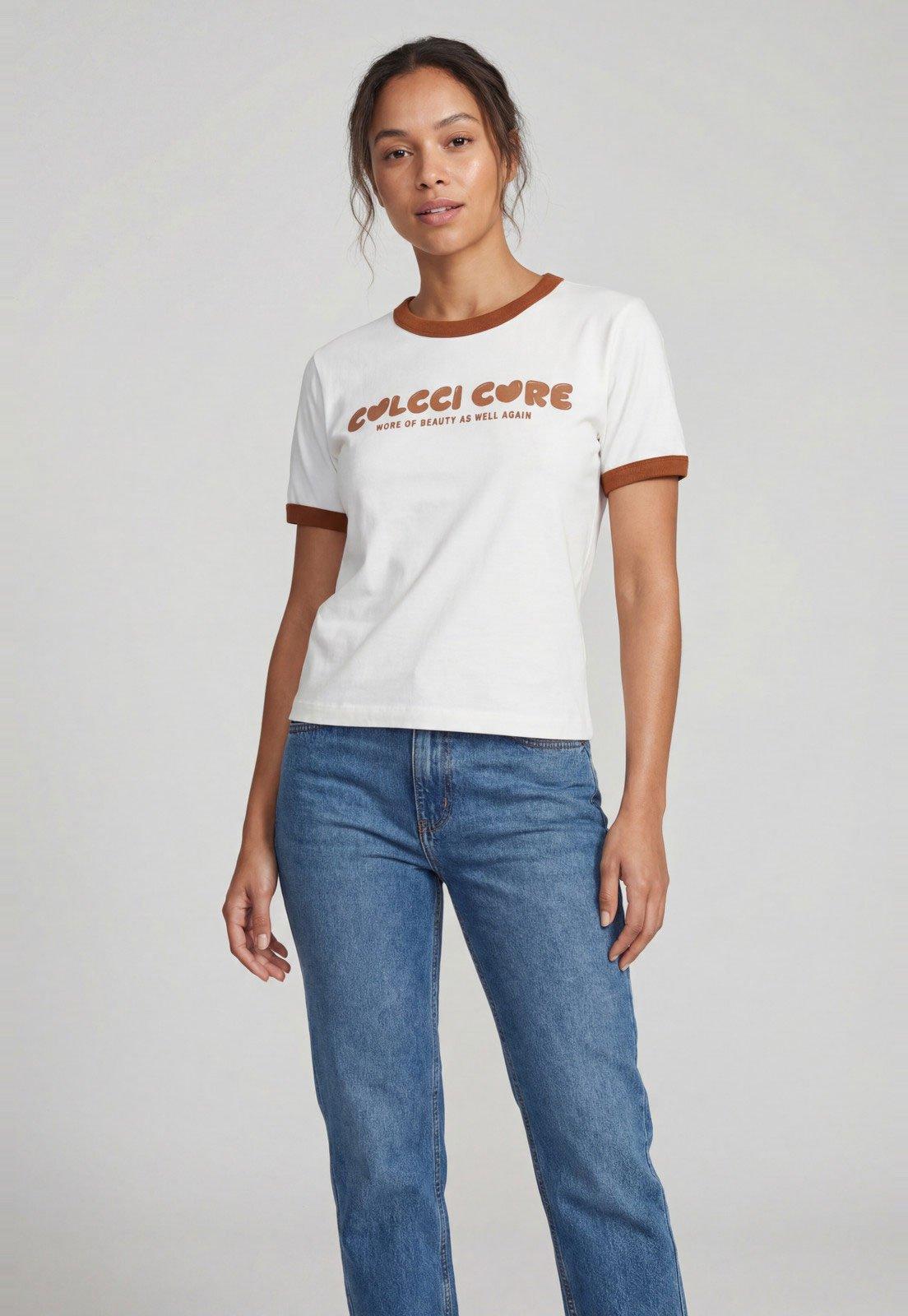Camiseta Feminina Colcci Gola Contrastante Branca