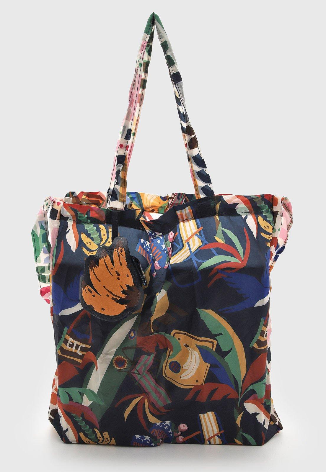Bolsa FARM Me Leva Mundo Estampada Colorida Azul
