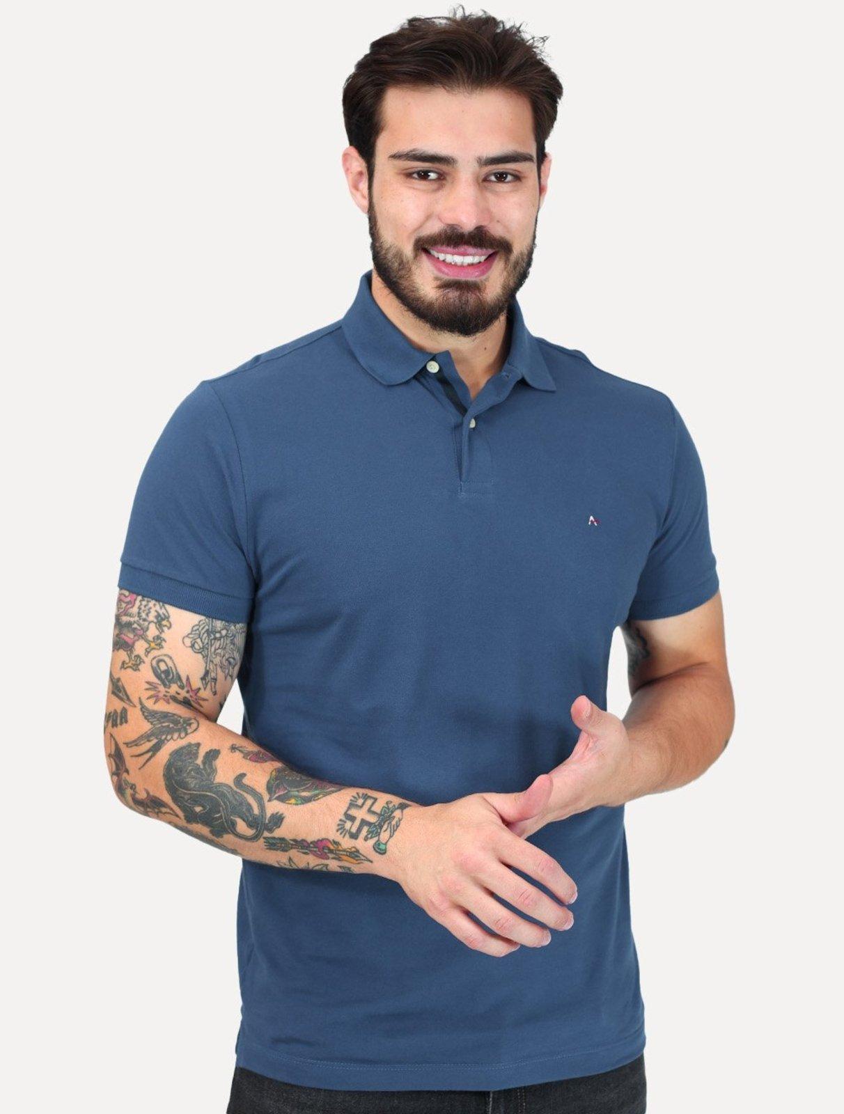 Polo Aramis Masculina Piquet Inner Detail Light Logo Azul Indigo