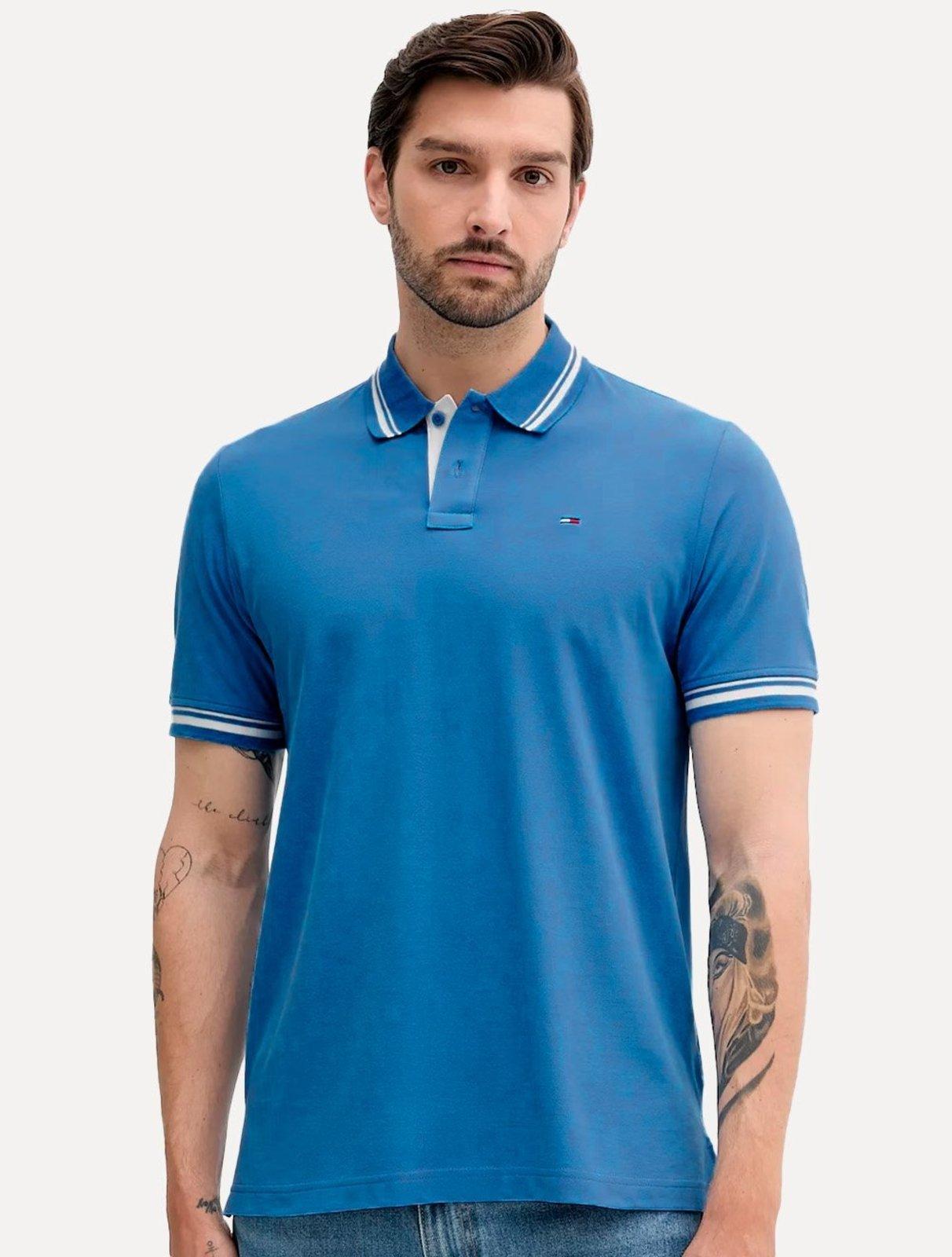 Polo Tommy Jeans Masculina Piquet Regular Tipped Azul
