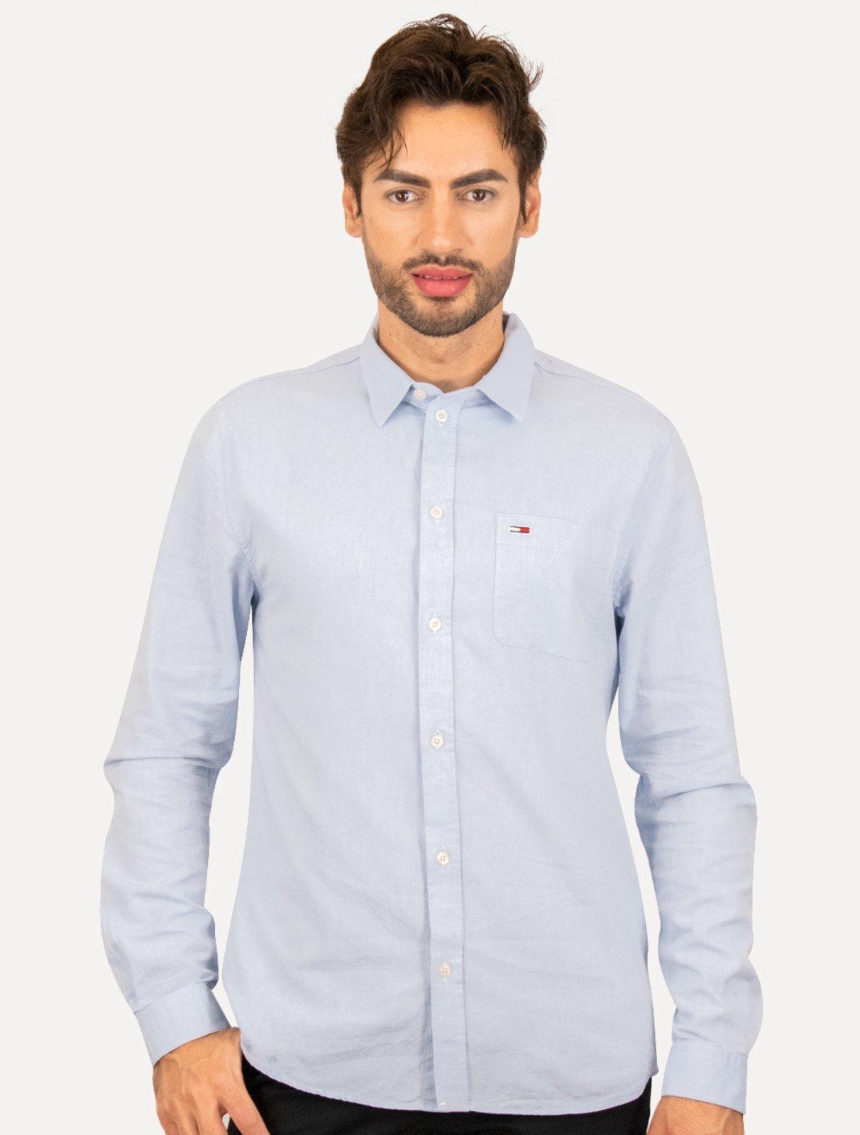 Camisa Tommy Jeans Masculina Regular Classic Oxford Pocket Azul Médio