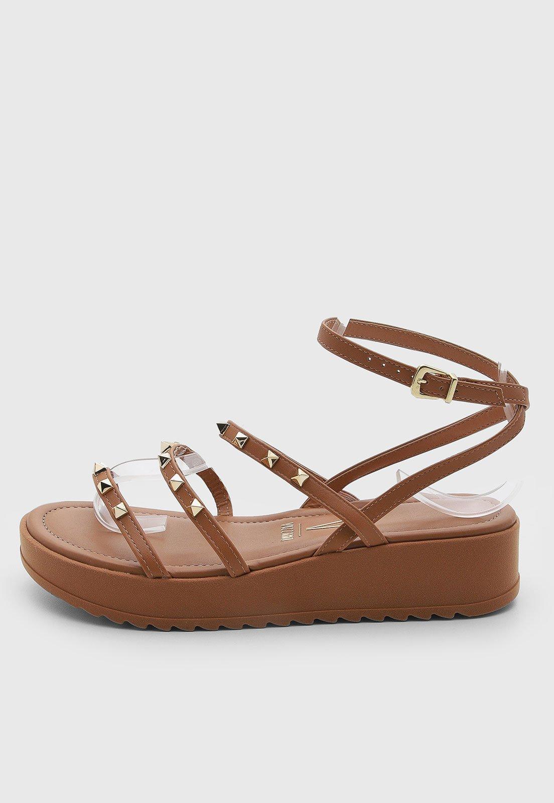 Sandália Feminina Vizzano Tiras Tachas Marrom