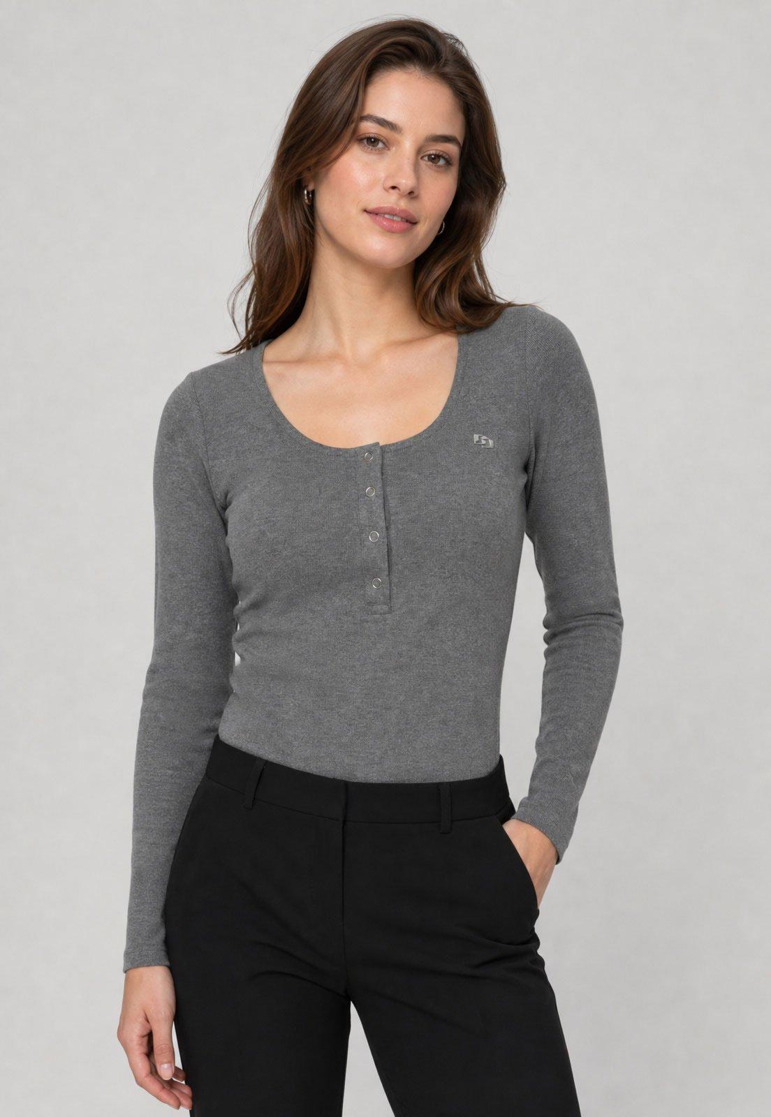 Blusa Feminina Colcci Manga Longa Logo Cinza