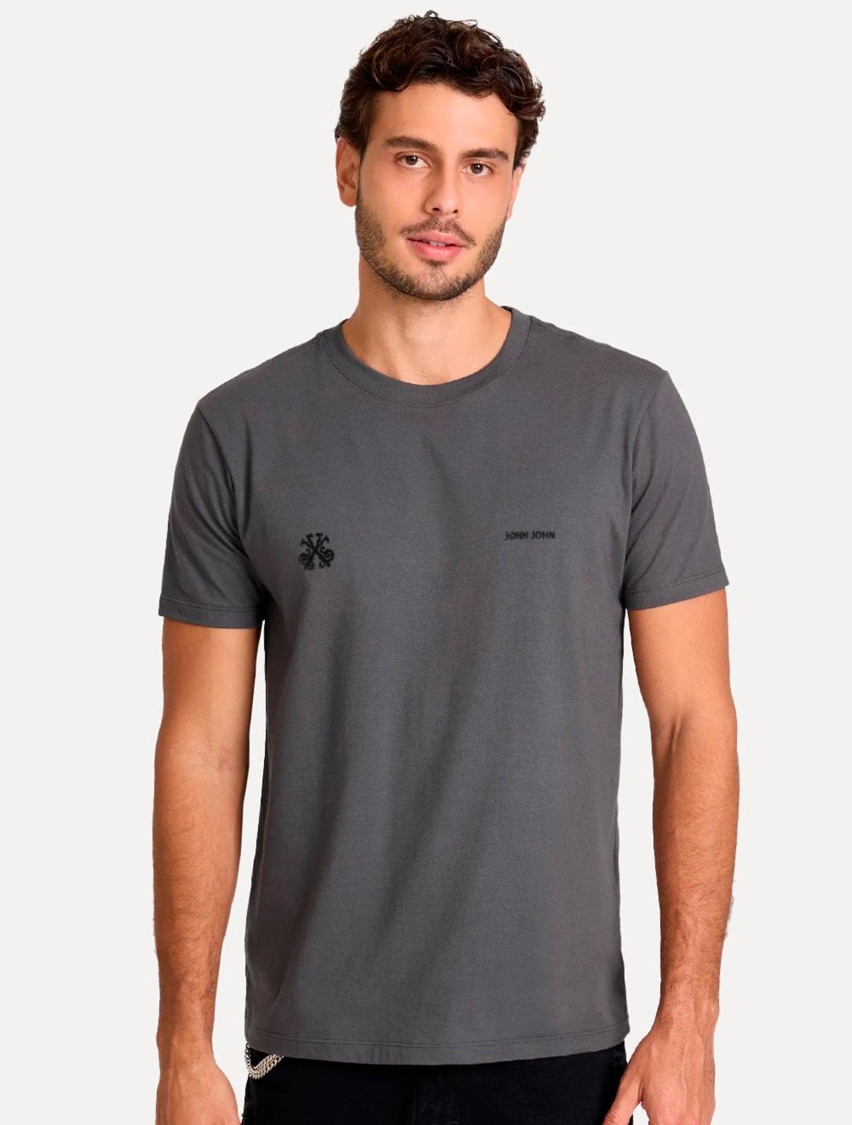 Camiseta John John Masculina Slim Fit Key Floc Cinza Médio