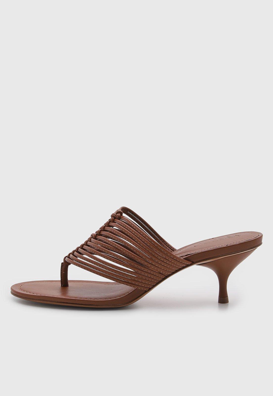 Sandália Feminina Arezzo Salto Fino Tiras Marron