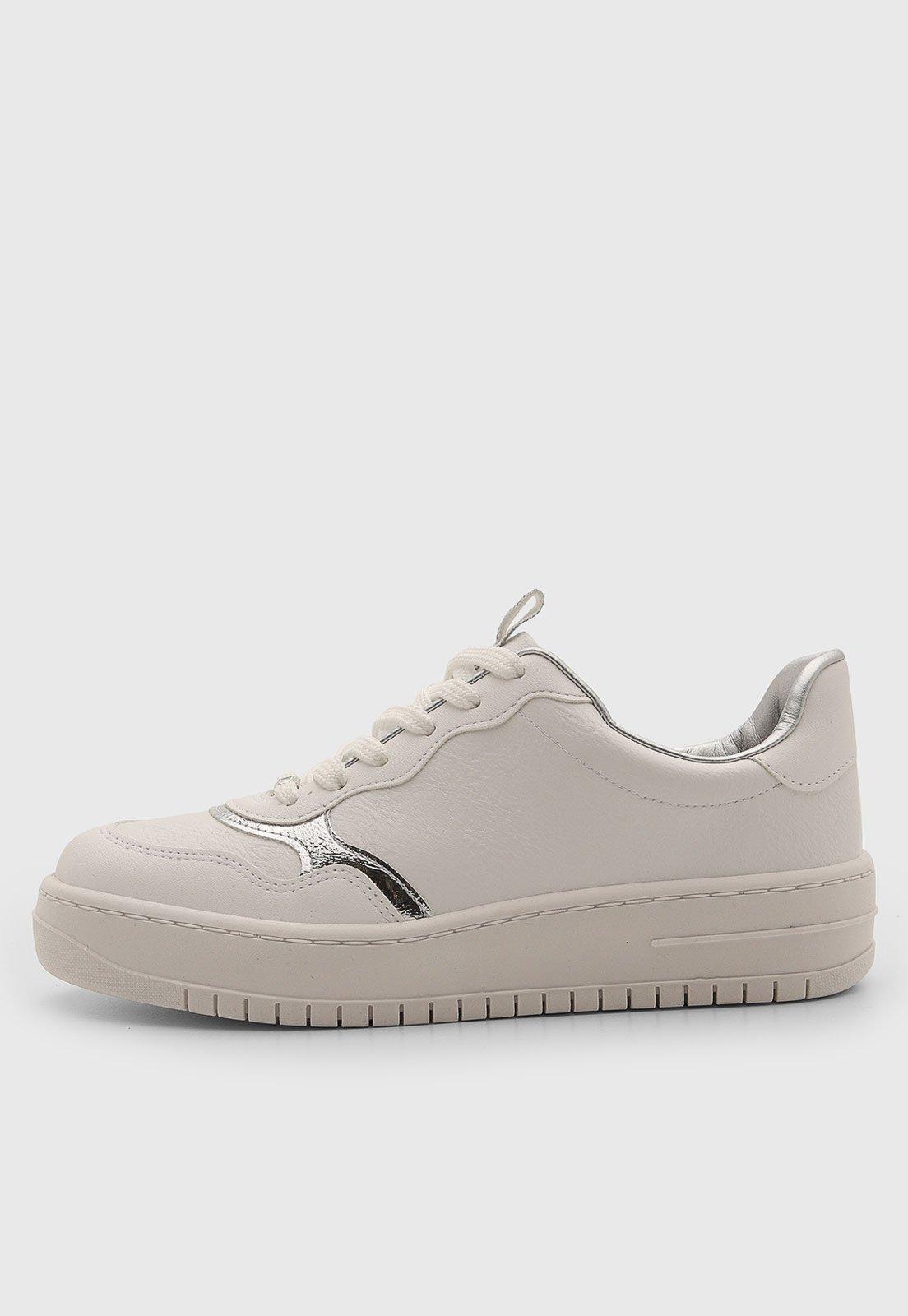 Tênis Feminino Vizzano Cano Baixo Detalhe Metalizado Branco