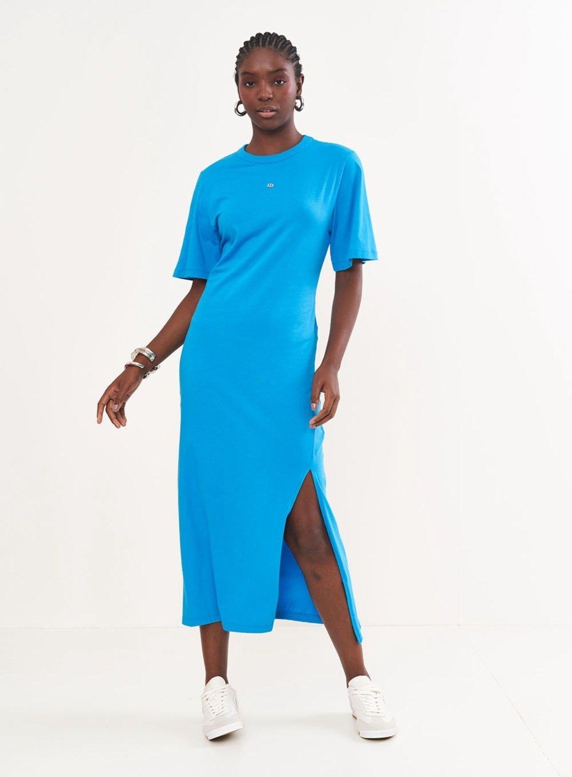 Vestido Midi Comfort Com Fenda Lateral Colcci Azul Klenn