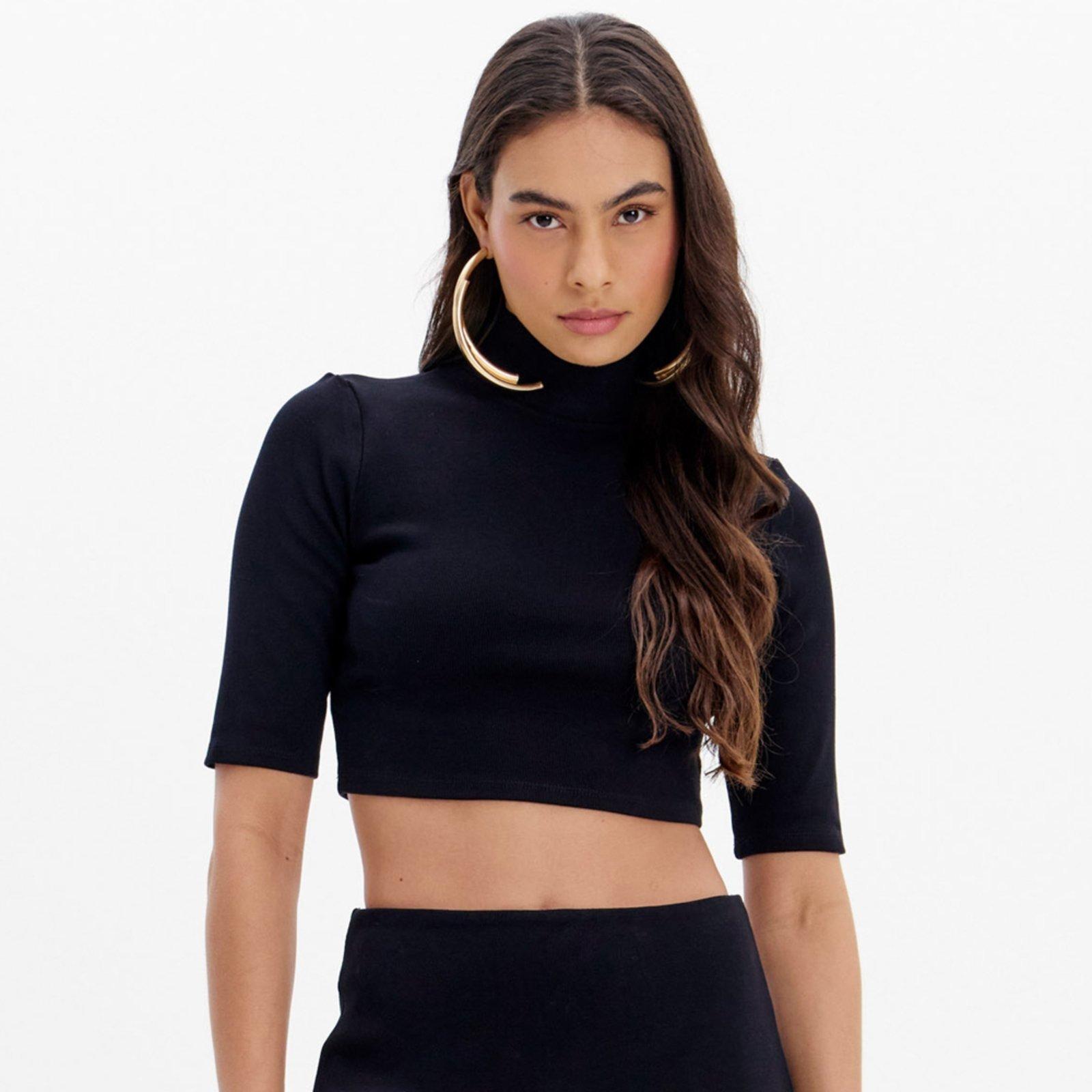 Blusa Cropped Lança Perfume Gola Alta Ou25 Preto Feminino
