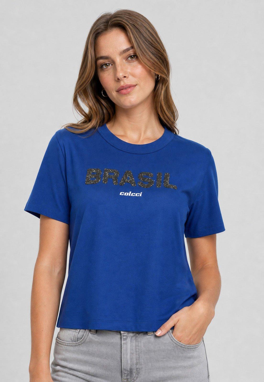 Camiseta Feminina Colcci Brasil Azul