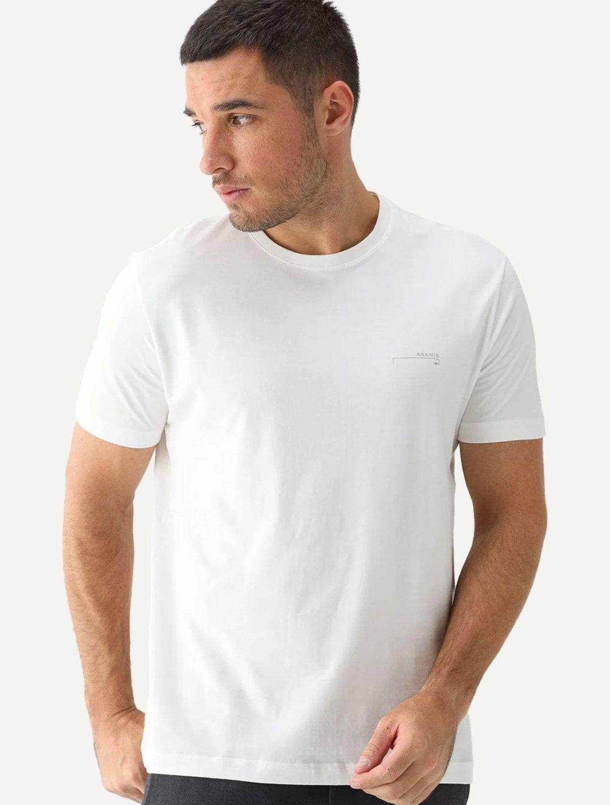 Camiseta Aramis Masculina Estampa Assinatura Peito Off White