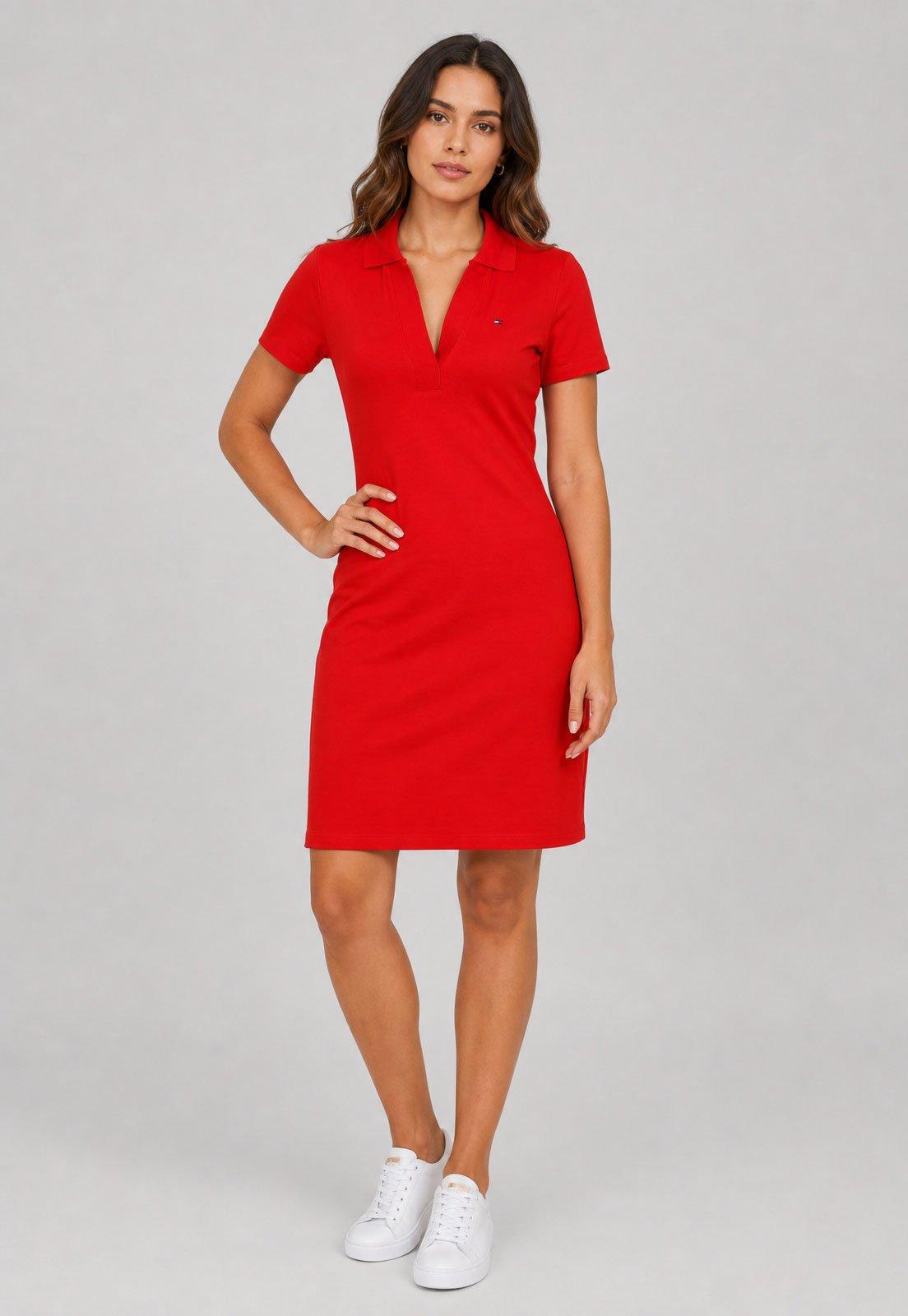 Vestido Tommy Hilfiger Gola Polo Vermelho