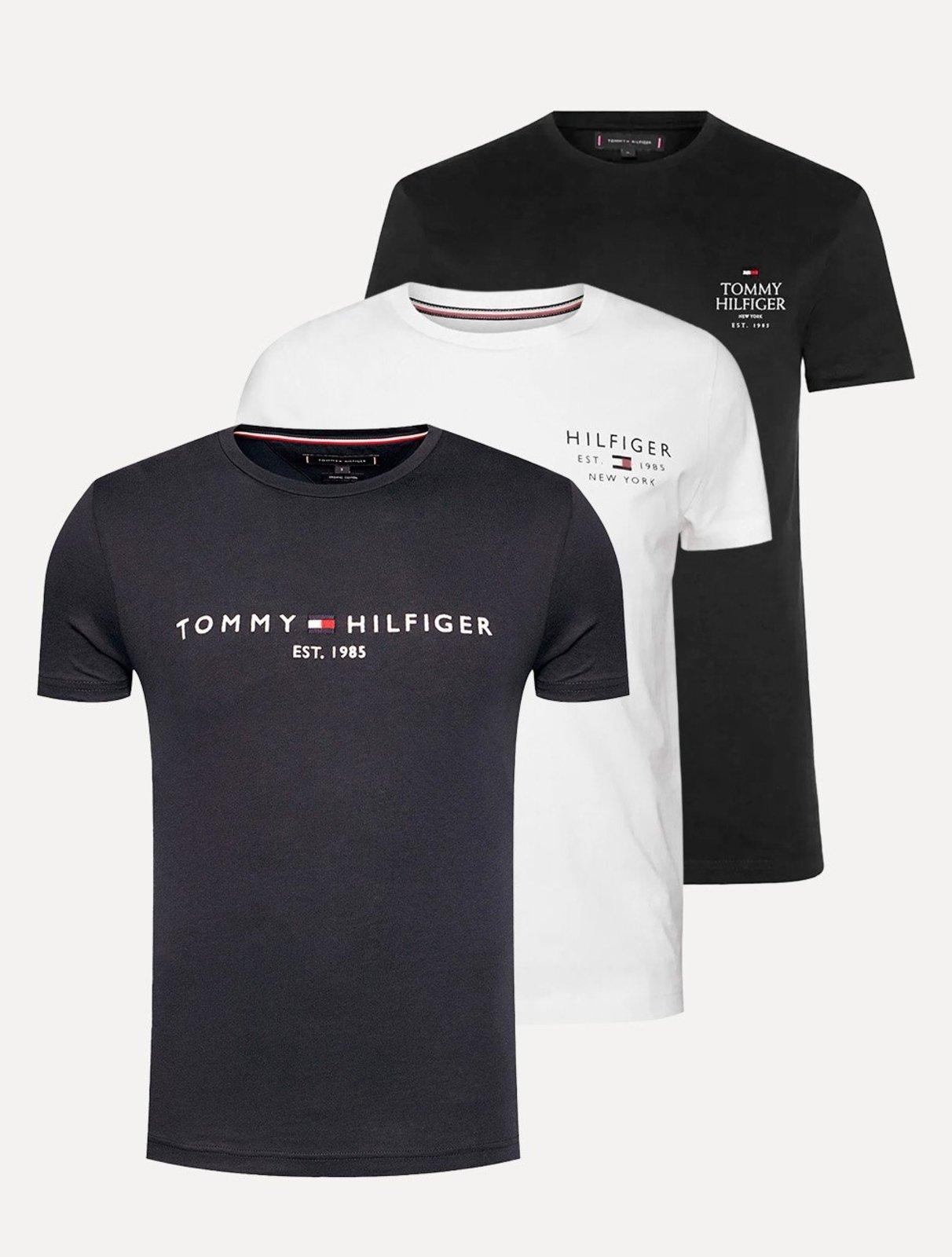 Kit Camisetas Tommy Hilfiger | Masculina Core/Stack/Small Logo Azul Marinho/Preta/Branca