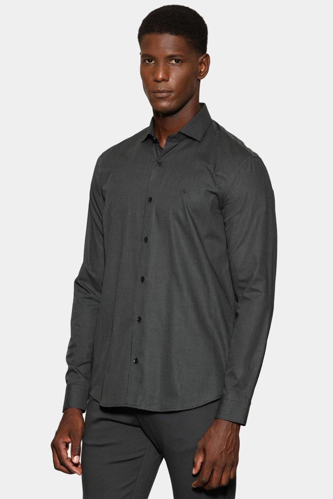 Camisa Aramis Manga Longa Slim Mini Xadrez Preto Com Verde