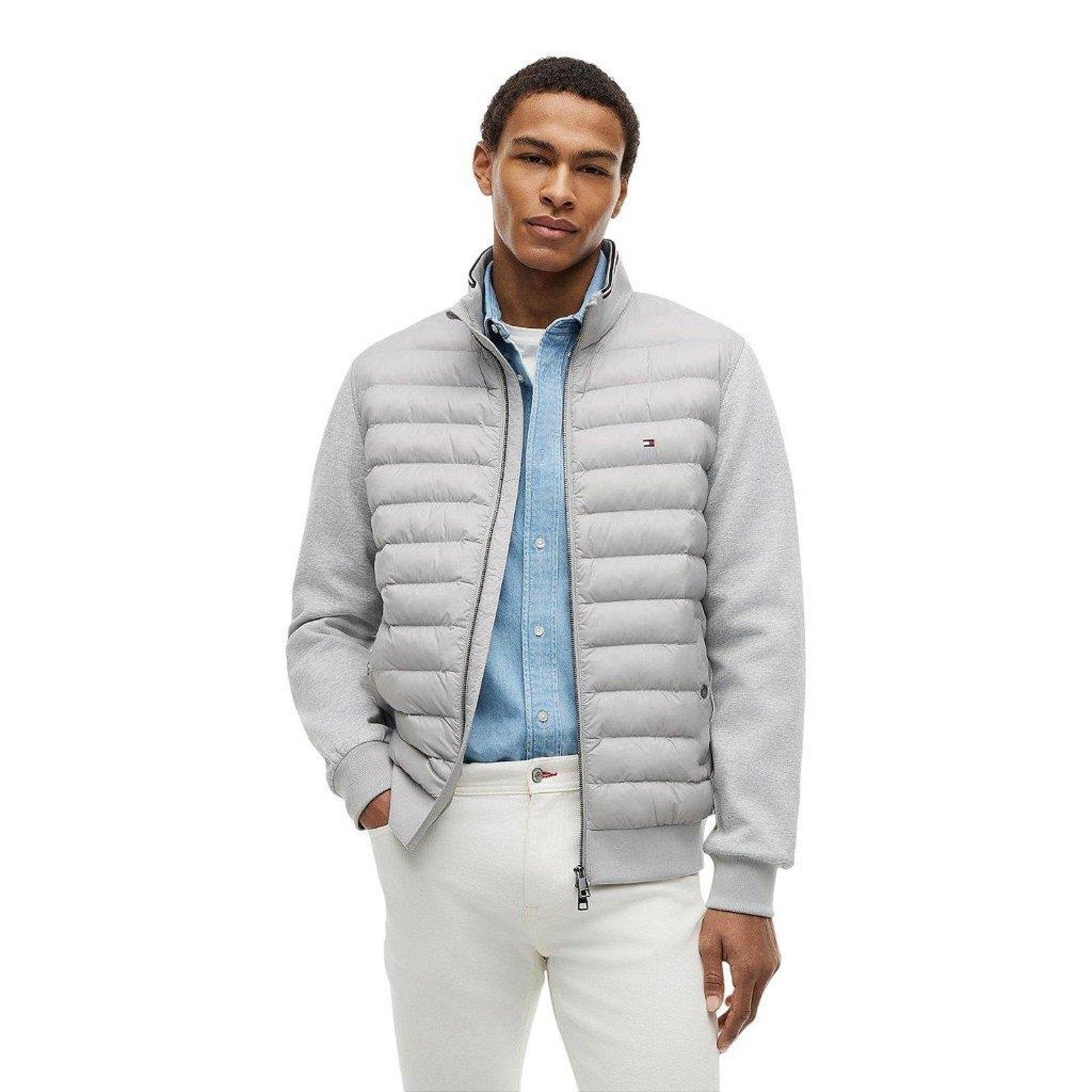 Jaqueta Tommy Hilfiger Puffer Mix Texturas Masculino Cinza