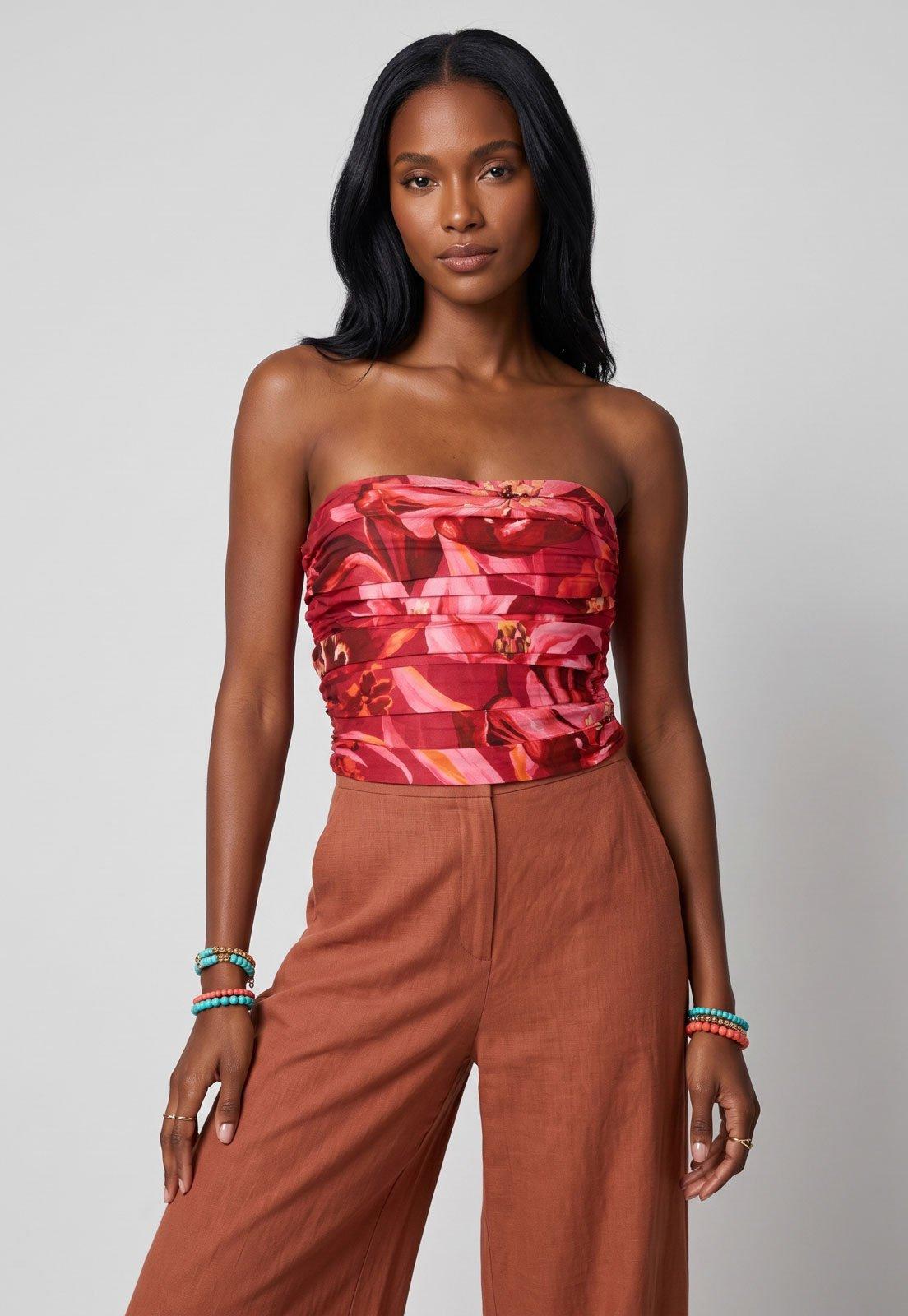 Blusa Feminina FARM Cropped Floral Vermelha