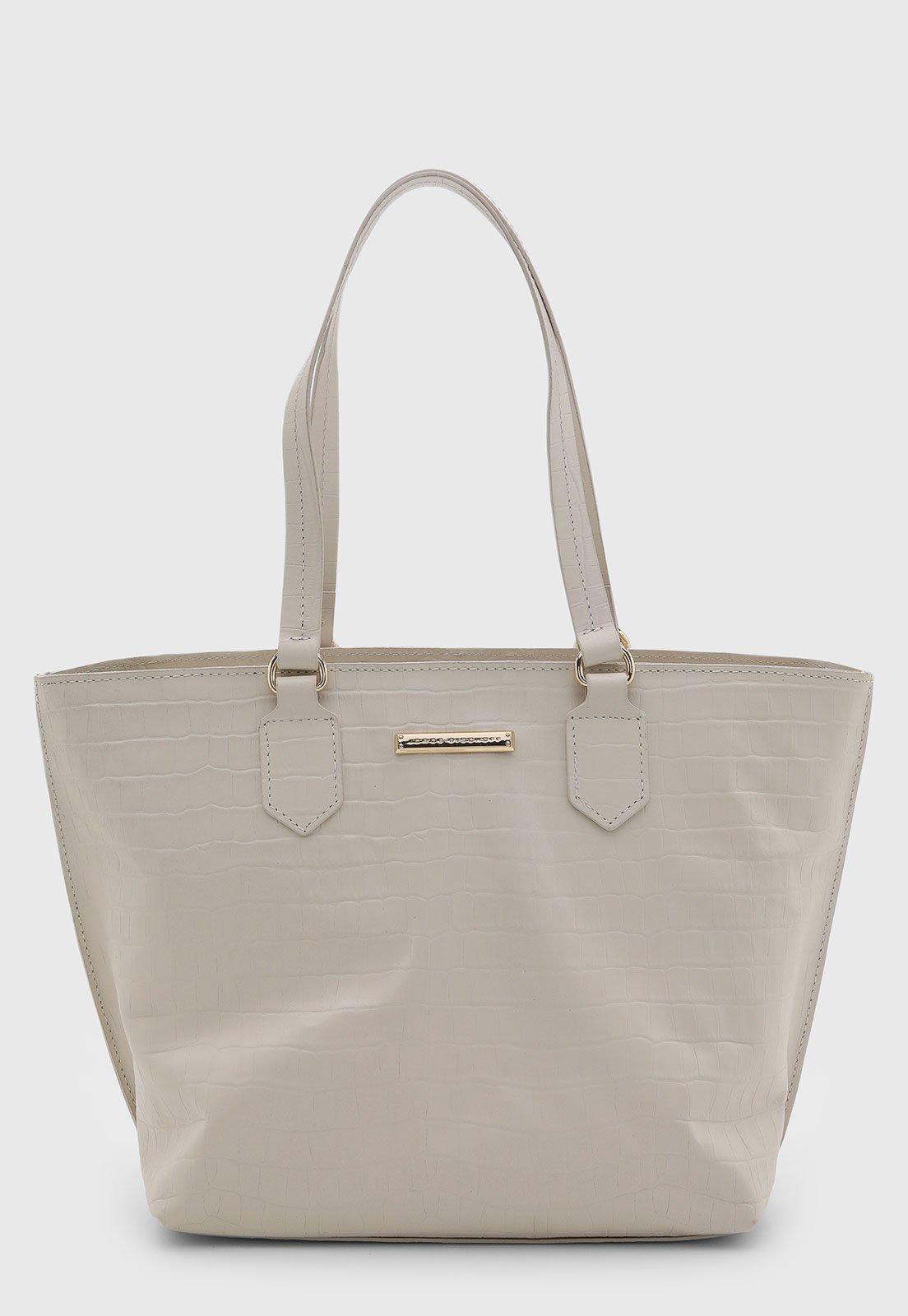 Bolsa Feminina Jorge Bischoff Couro Croco Off-White