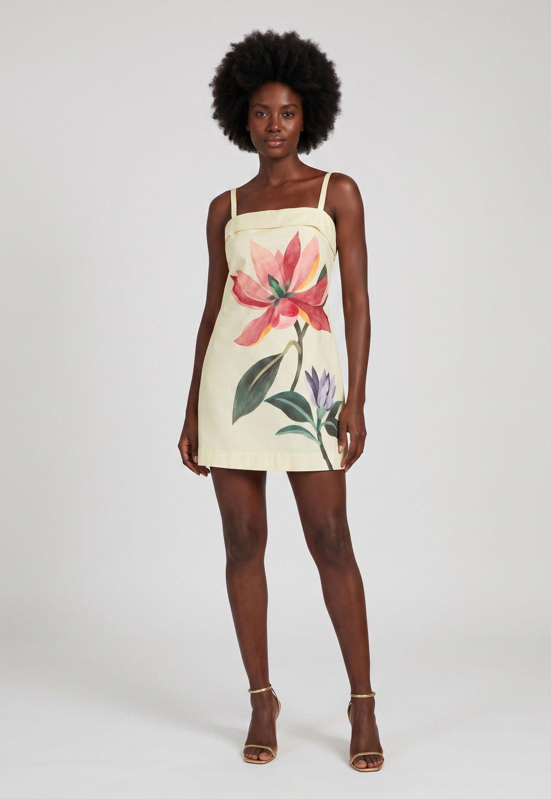 Vestido FARM Curto Flor Amarelo