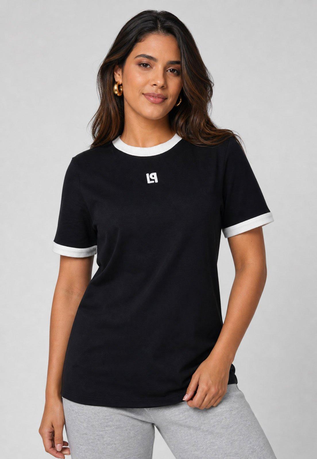 Camiseta Feminina Lança Perfume Gola Contraste Preta