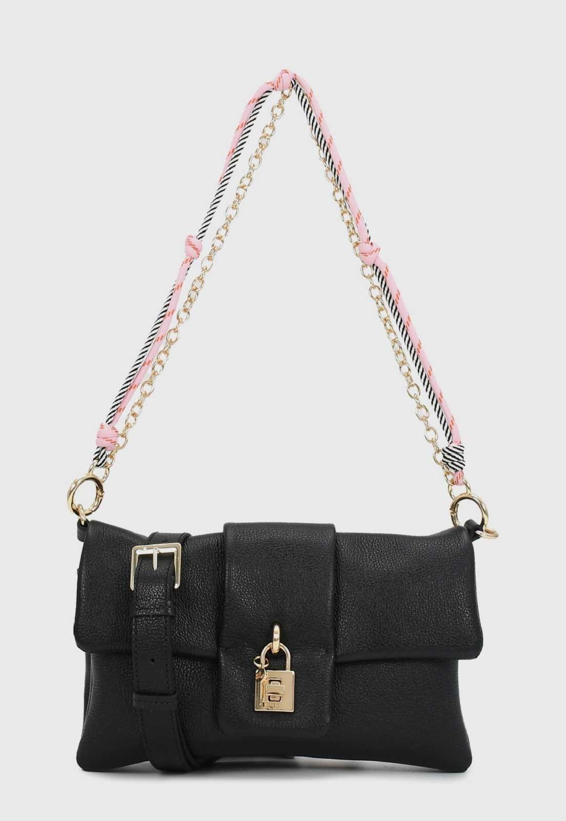 Bolsa Jorge Bischoff Couro Alça Corrente Preta