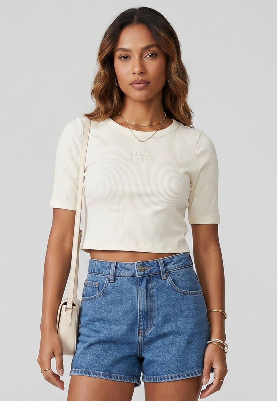 Blusa Feminina Lança Perfume Cropped Off White