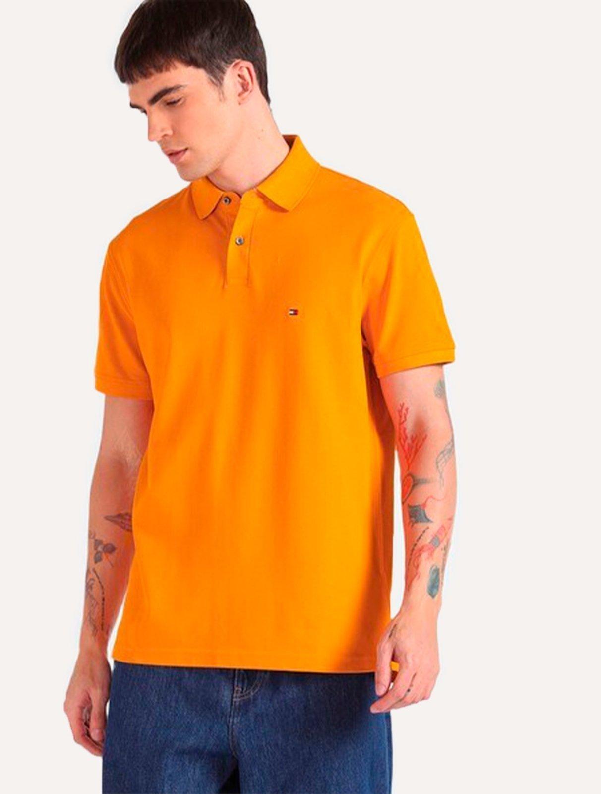Polo Tommy Hilfiger Masculina Regular Piquet 1985 Laranja Ocre