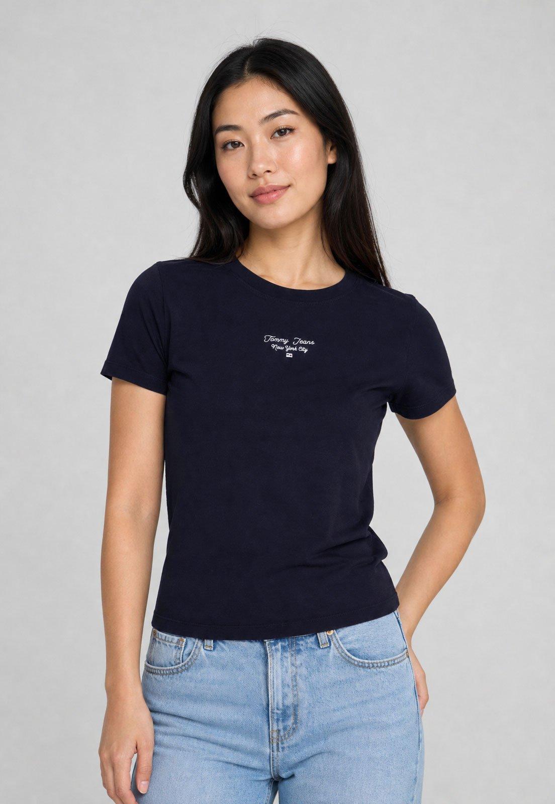 Camiseta Feminina Tommy Jeans Slim Ess Logo 1 Azul-marinho