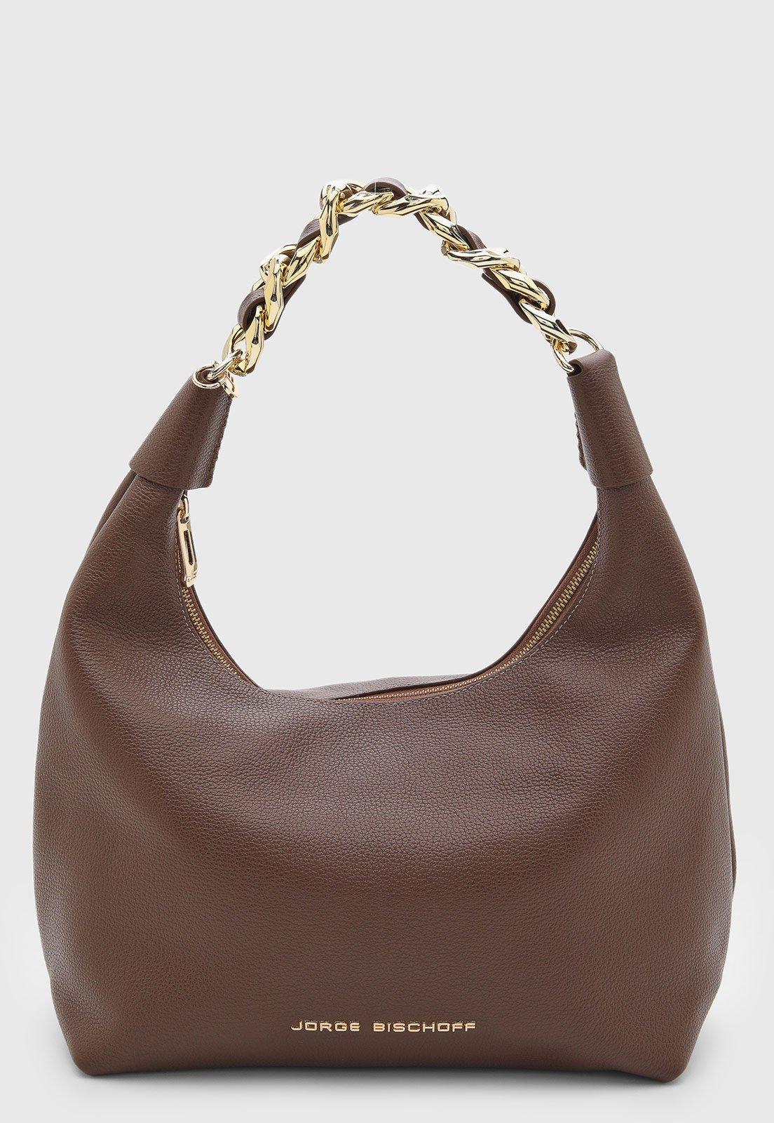 Bolsa Jorge Bischoff Couro Alça Corrente Marrom