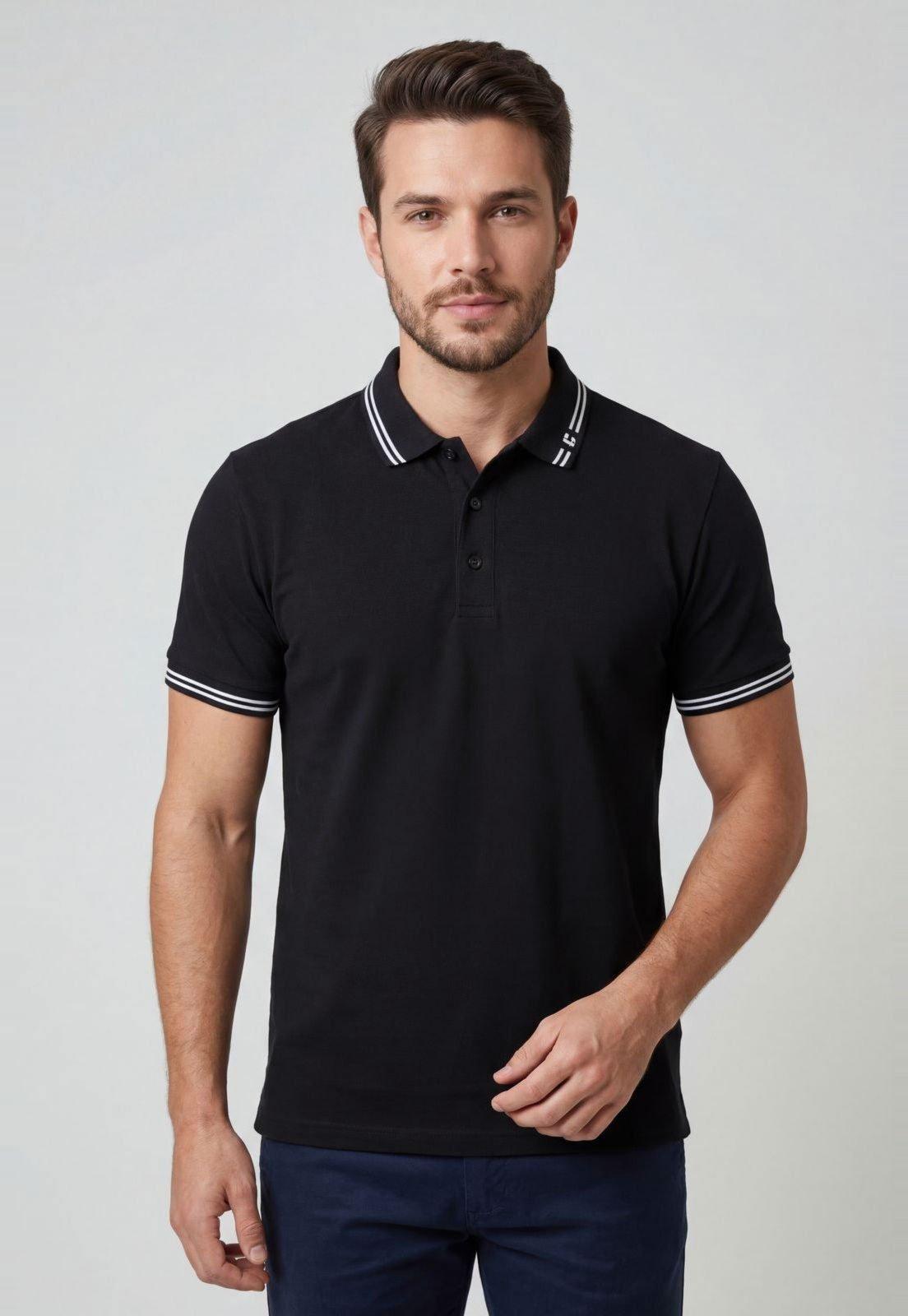 Camisa Polo Masculina Colcci Piquet Frisos Preta