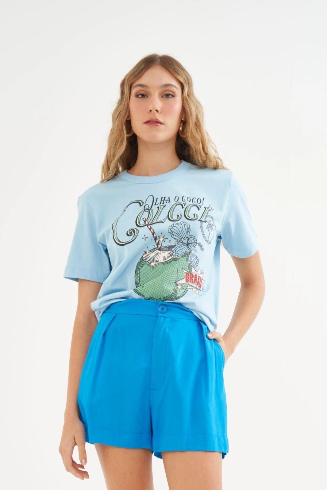 Camiseta Canelada Colcci Azul Locci