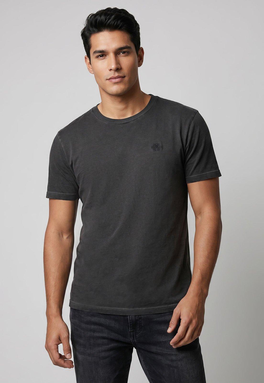 Camiseta Masculina John John Manga Curta Logo Preta