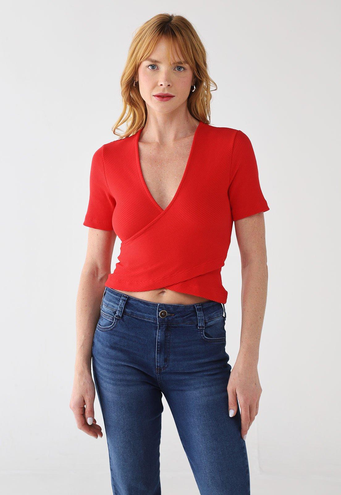 Blusa Feminina Colcci Cropped Transpassada Vermelha