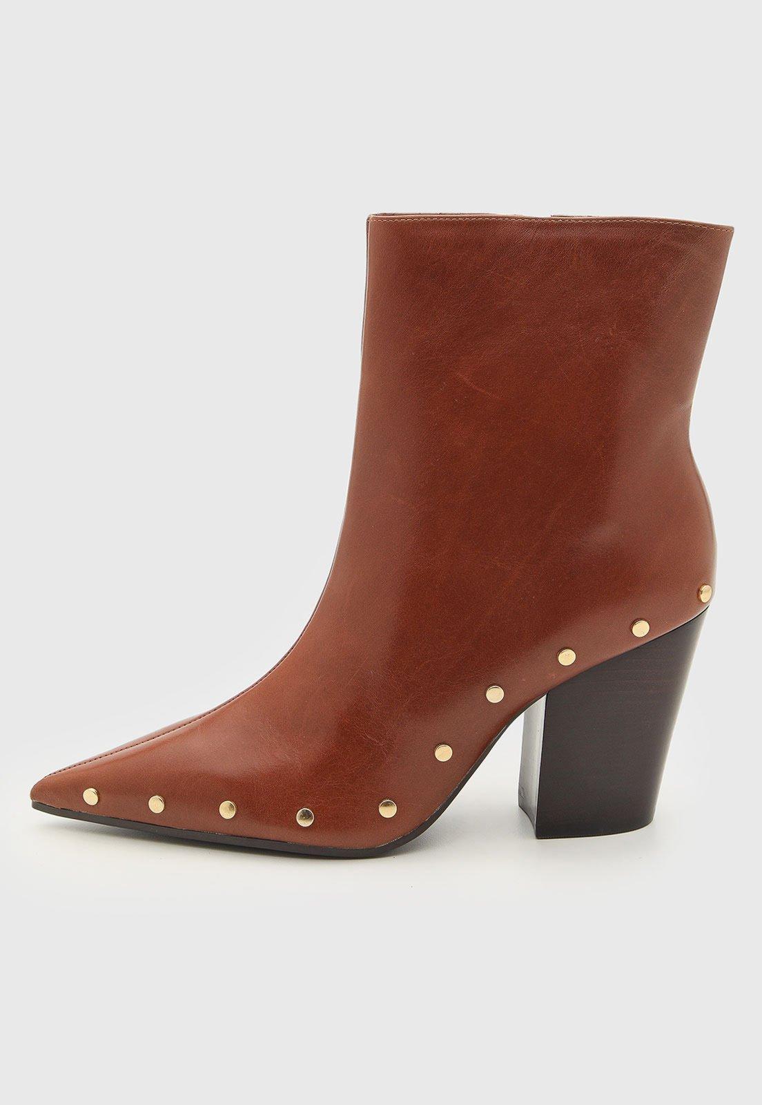 Bota Feminina Arezzo Cano Baixo Couro Marrom