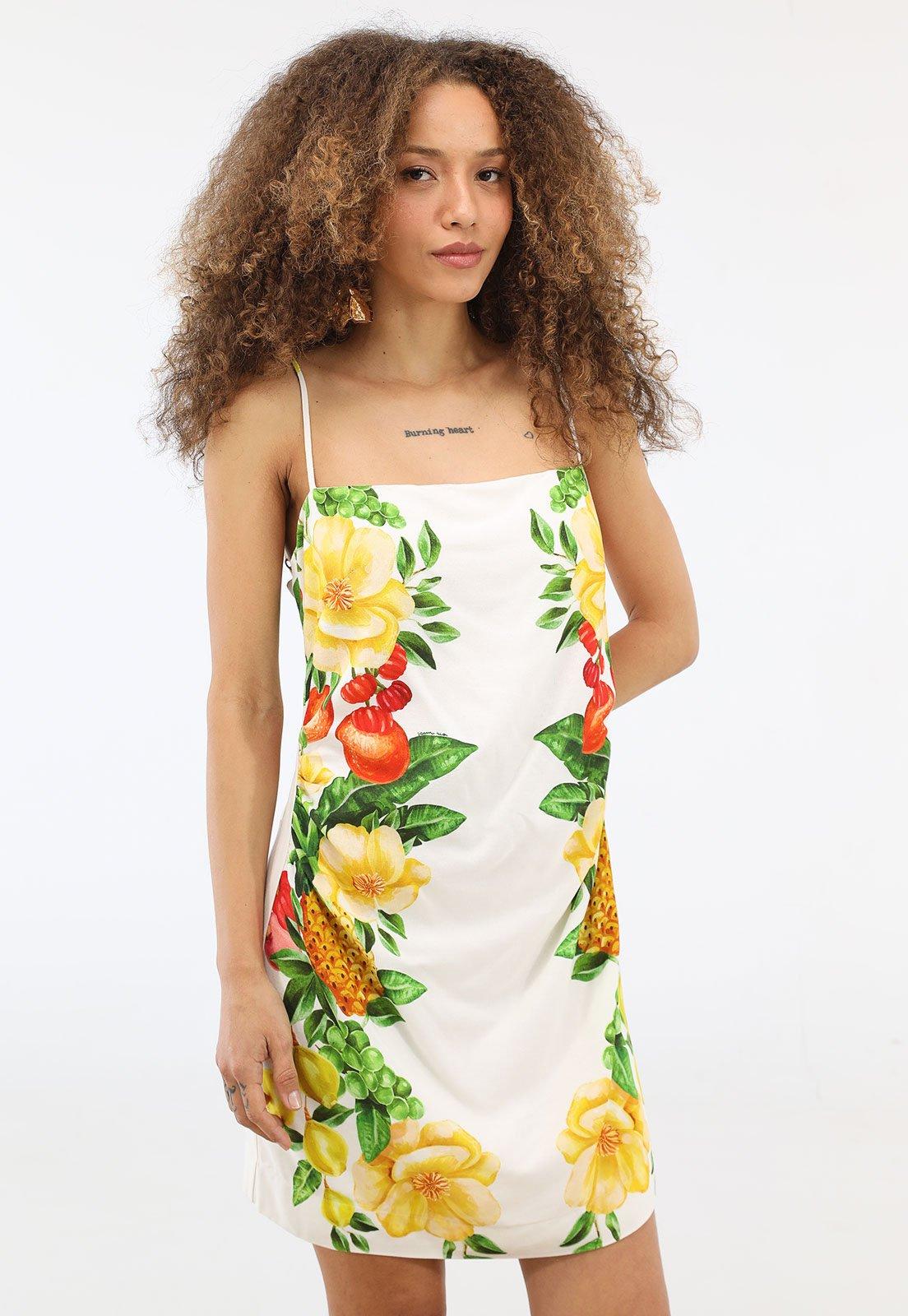 Vestido Feminino FARM Estampa Tropical Branco
