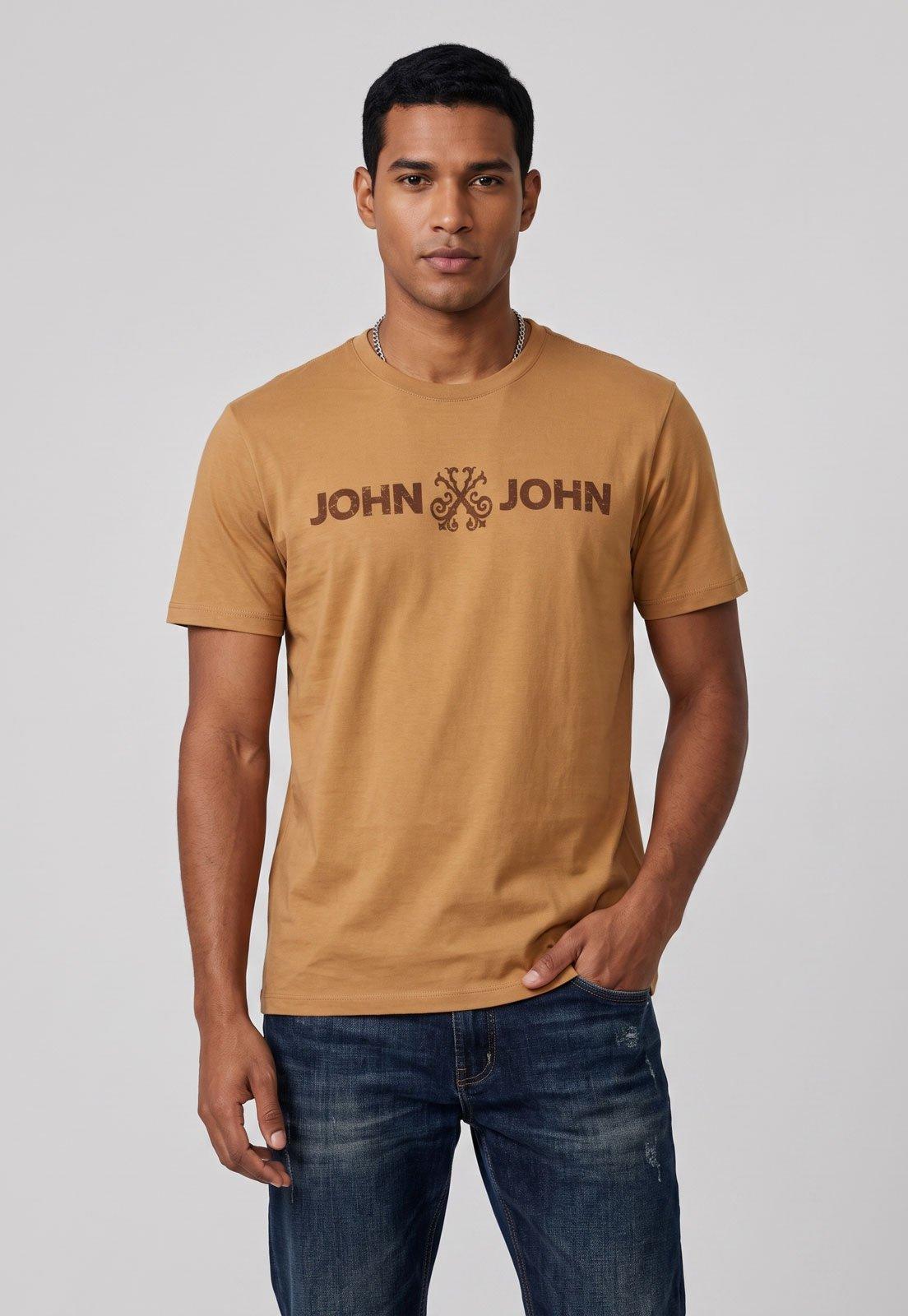 Camiseta Masculina John John Logo Caramelo